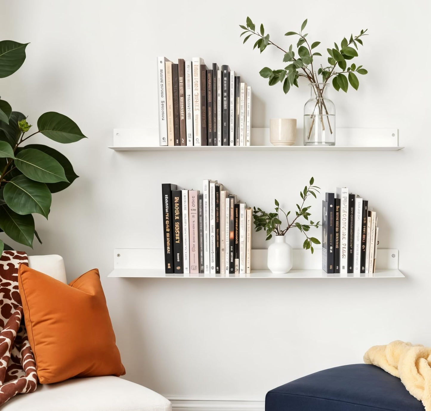 DIY CARTEL Linear Floating Shelf - Forged Raw Blackened Steel - Industrial Heavy Duty Metal Wall Mounted Modern Rustic Shelf - Made in The USA (30-inch x 8-inch White)