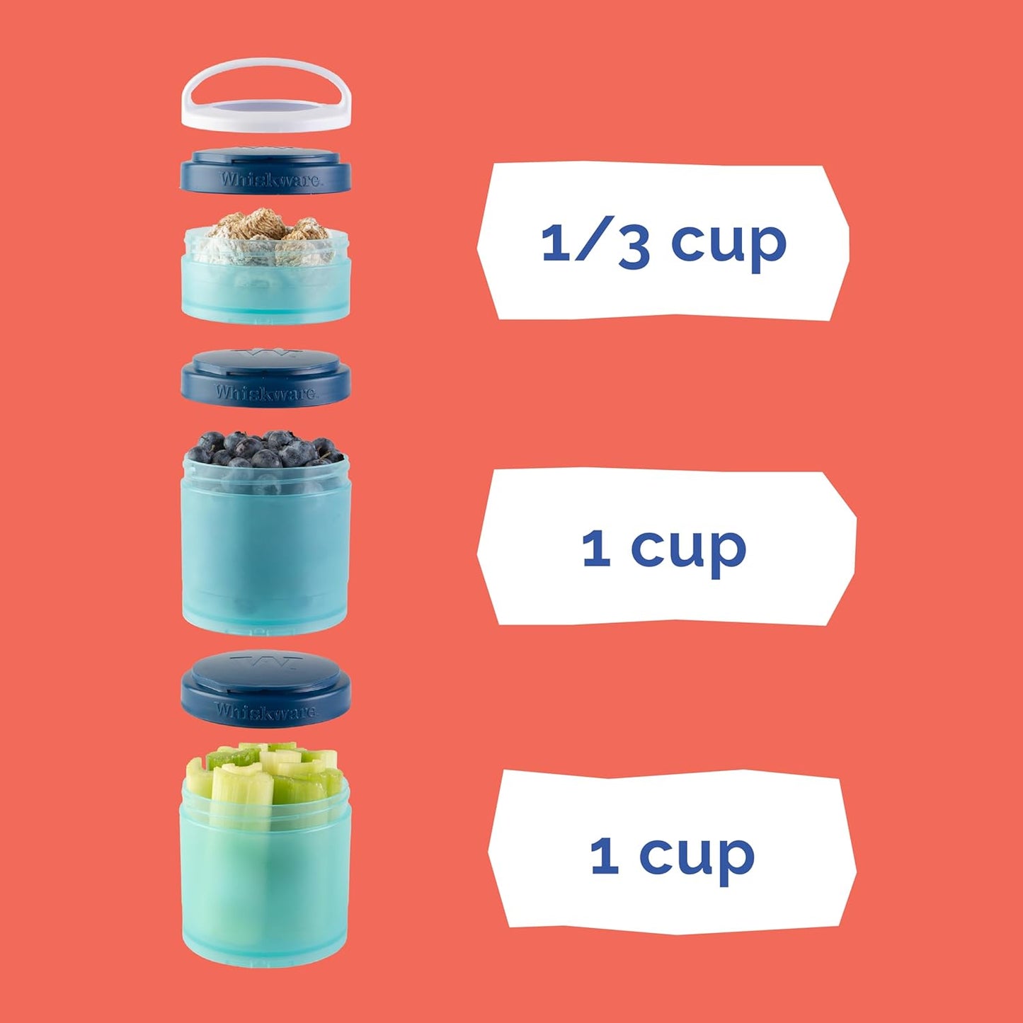 Whiskware Disney Princess Stackable Snack Containers for Kids, 3 Stackable Snack Cups for School and Travel, Ariel and Flounder