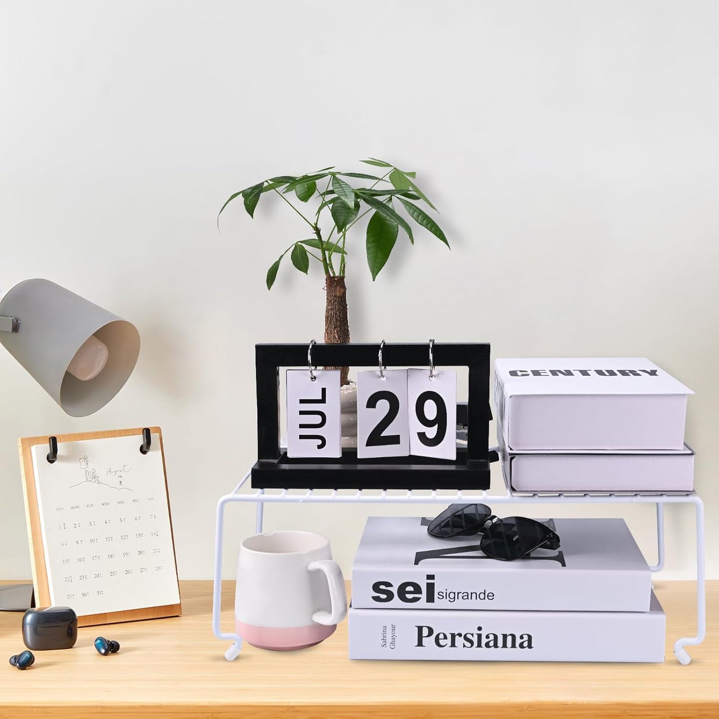 4-Pack Large (15.7x8.54inch) Multi-Level Organizer Rack, Kitchen Shelves for Spice Organization for Cabinet, Pantry Organizers and Storage, Wire Extra Shelf, Desk Organizer, Stackable, White