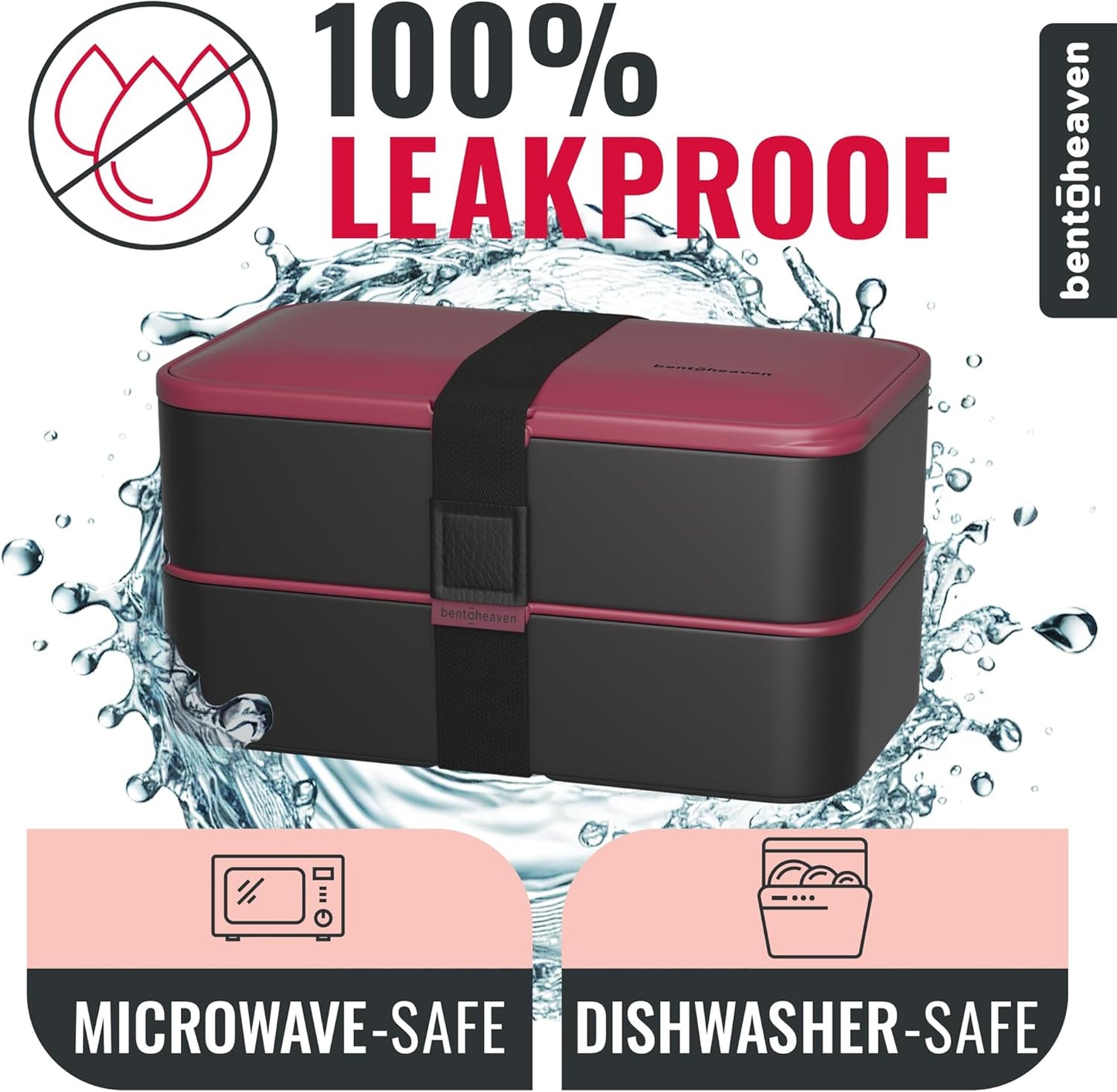 Bentoheaven Premium Bento Box Adult Lunch Box with Compartments for Women & Men, Set of Utensil & Chopsticks & Dip Container, Cute Japanese Kids Bento Lunch Box, Microwavable (Very Berry)