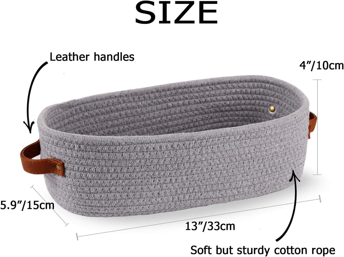 Cotton Rope Small Woven Toilet Paper Room Storage Basket with Handles for Bathroom, 13"x5.9"x4" Gary