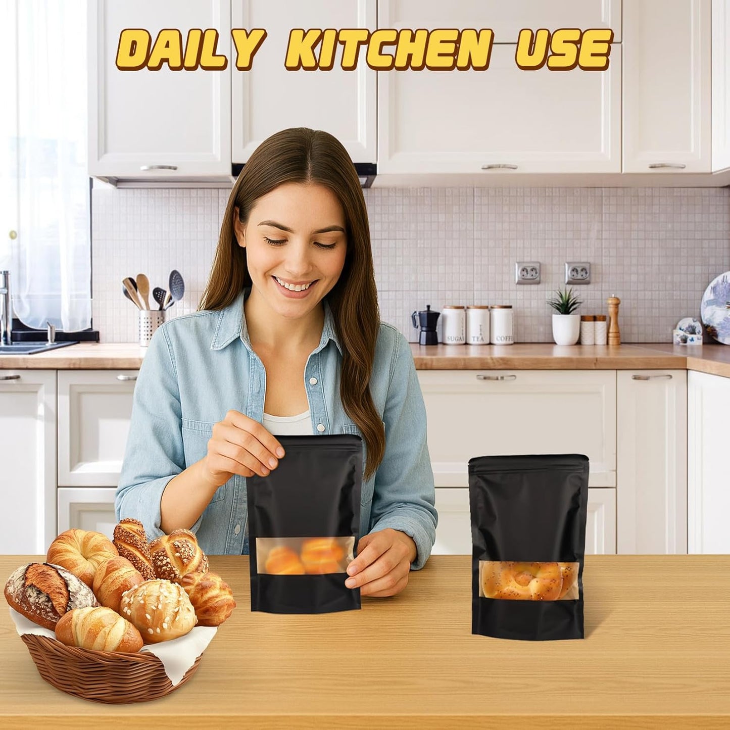 50 Pack Smell Proof Bag, Stand Up Zip Lock Bags, Cookie Bags with Seal, Resealable Pouches, Packing Bags for Cheese, Herbs, Coffee, Spice, Nuts, Soap, Bath Salts, Party Favors, Tea