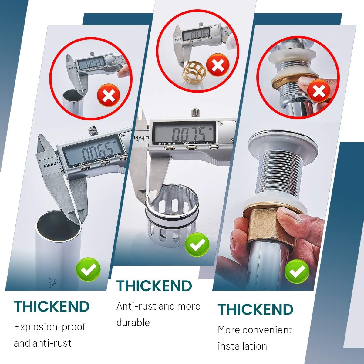 Bathroom Sink Drain, Vessel Sink Pop Up Drain with Detachable Basket Stopper,Anti-Explosion and Anti-Clogging Drain Strainer, Sink Drain Assembly Without Overflow Polished Chrome, REGALMIX RWF082A