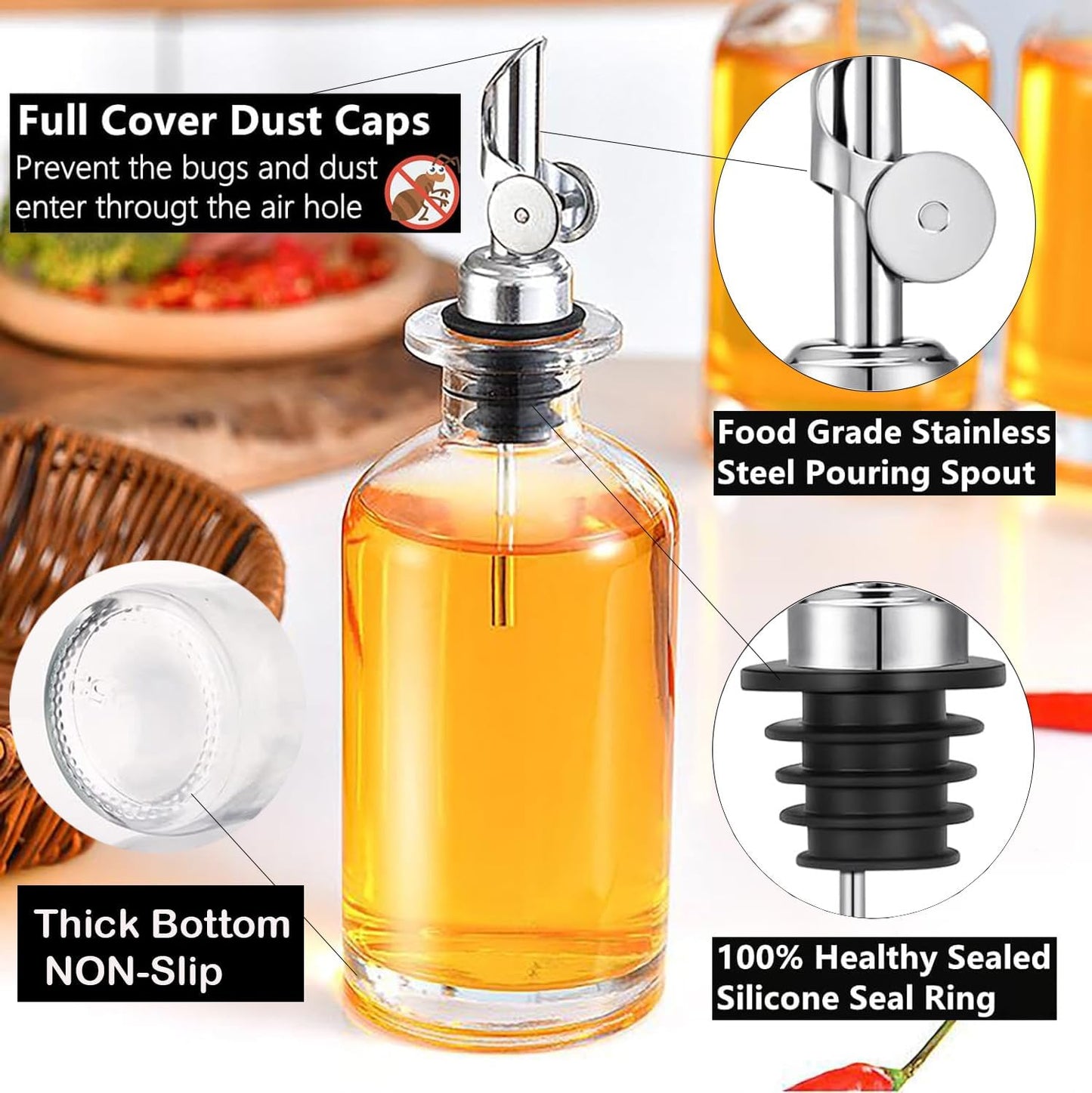 Pafusen 2 Pack Auto Flip Olive Oil Dispenser, Liquor Pour Spout, Oil Dispenser for Kitchen, Easily Turn Your Bottles into Dispensers for Liquor, Coffee Syrup or Oils, Weighted Pourer, Rose Gold