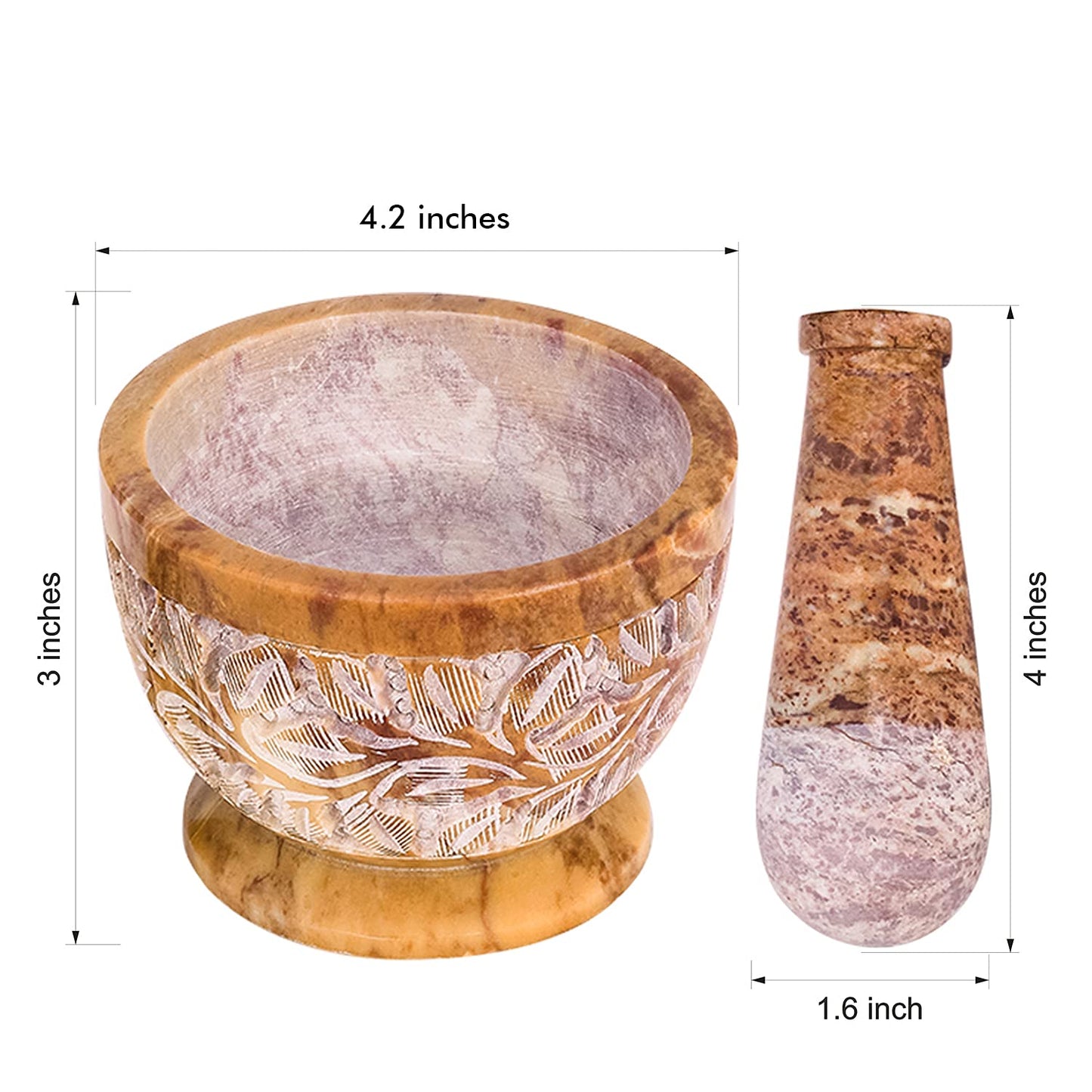 Mortar and Pestle, Made of Heavy Duty Polished Hard Stone, Natural Stone Grinder for Spices, Pastes, Herbs, Seasoning etc. (Mix Color with Engraving)