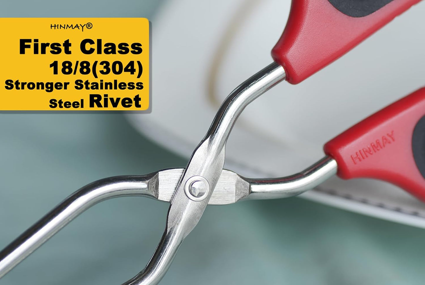 Stainless Steel Kitchen Scissor Tongs Set for Cooking, Grilling & Serving, 3-Piece with Red Handle (10/12/16 Inch)