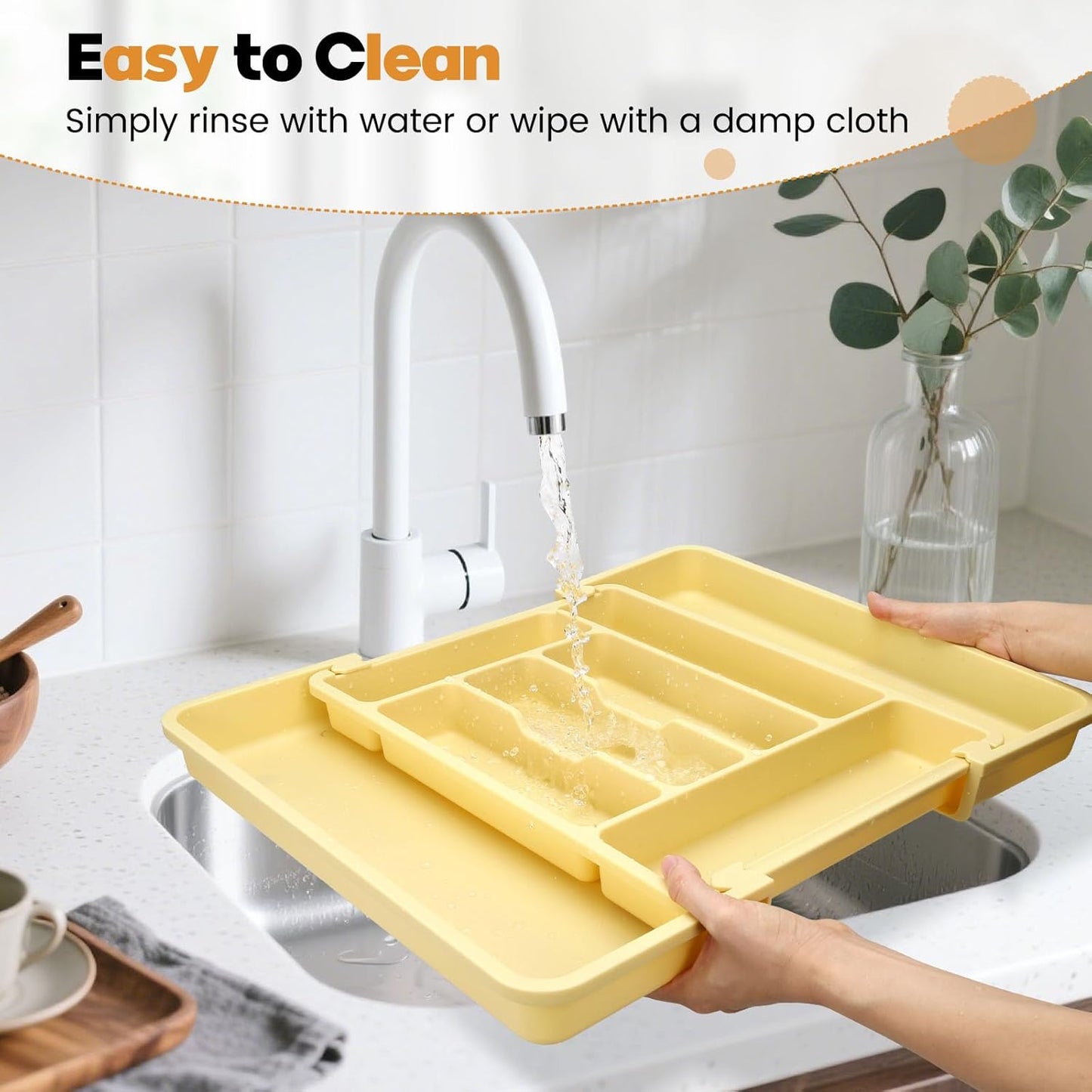 Caperci Large Silverware Organizer for Kitchen Drawer & Utensils - Expandable Drawer Organizer for Cutlery, Flatware & Gadget, BPA-Free Thick Plastic, Wider Compartments & Non-skid Feet (Desert Sand)