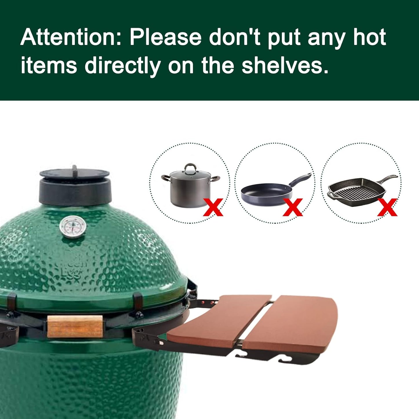 Side Shelves Big Green Egg Accessories, Composite 2 Slat Egg Mates for Medium Big Green Egg with Folding Side Shelves Replacement Parts Grill & Smoker Accessories
