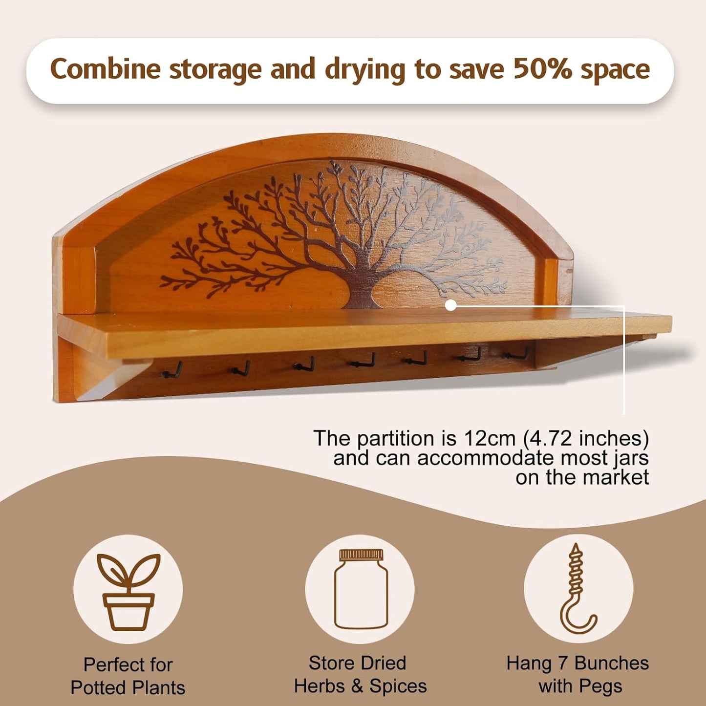 Tree of Life Herb Drying Rack -7 Bouquet Capacity,Space-Saving Hanging Design for Kitchens-Multifunctional Floral Display for Herb Lovers,Gardeners Decorative Plant Hanger for Home Herbalists