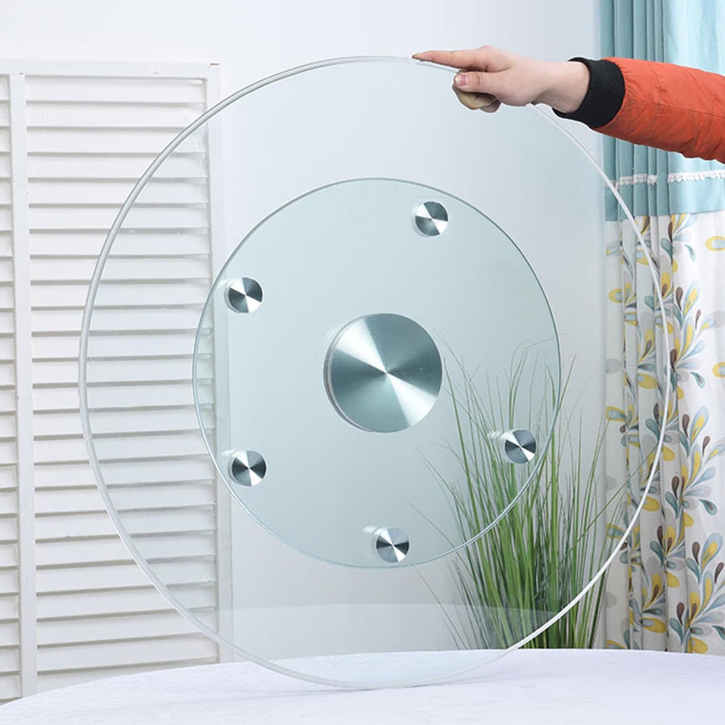 Glass Lazy Susan,31.3" Glass Lazy Susan for Dining Table Turntable Centerpiece with Swivel Assist System & Smooth Spin Round Tabletop Rotating Tray (31.3 in)