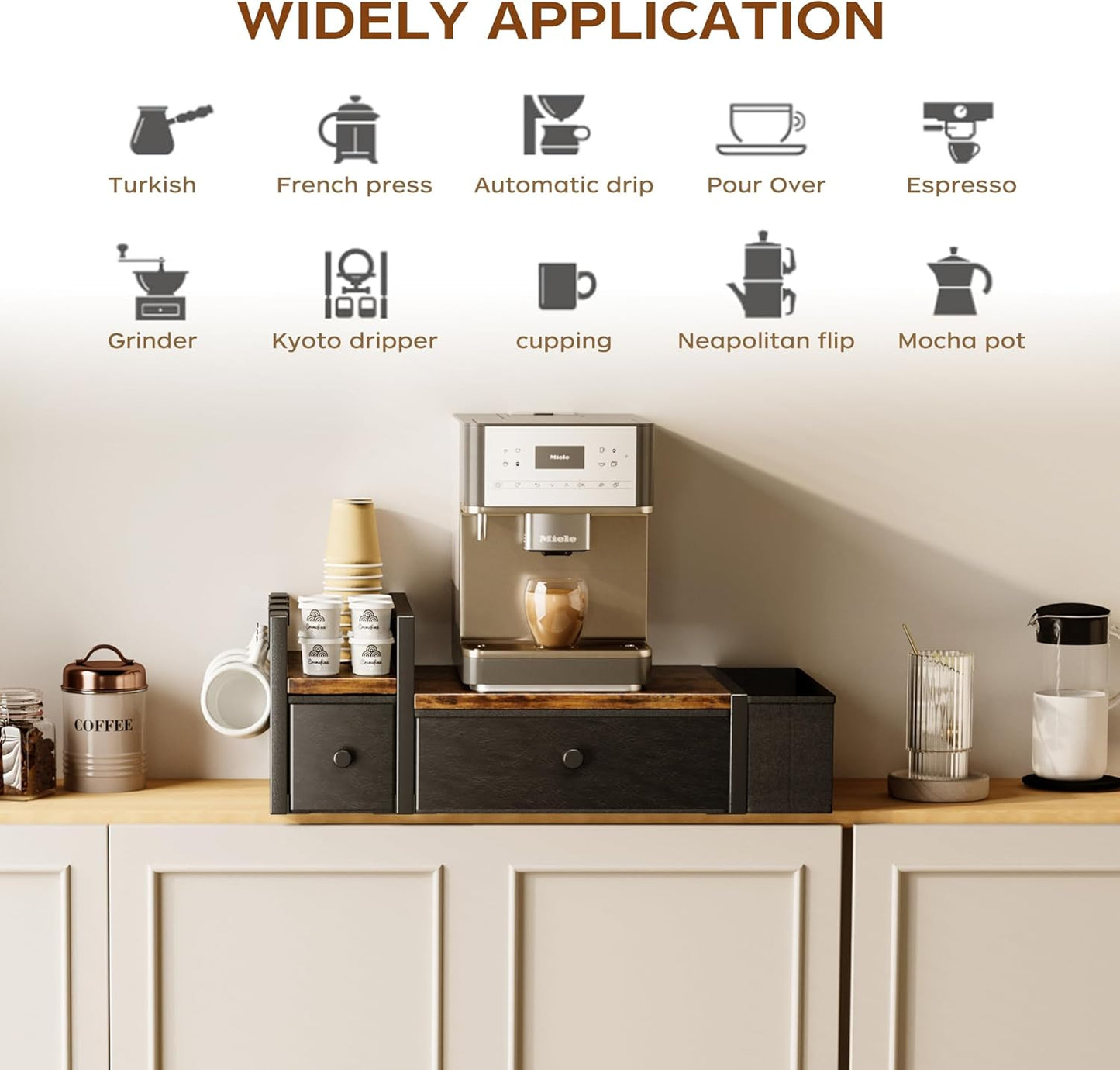 Homeiju Coffee Pod Drawers - K Cup Organizer, Nespresso Pods Holder with Mug Rack, Coffee Holder for Countertop, 52 Capacity Pods, Suitable for Kitchens, Offices and Coffee Bars（Patent Pending）