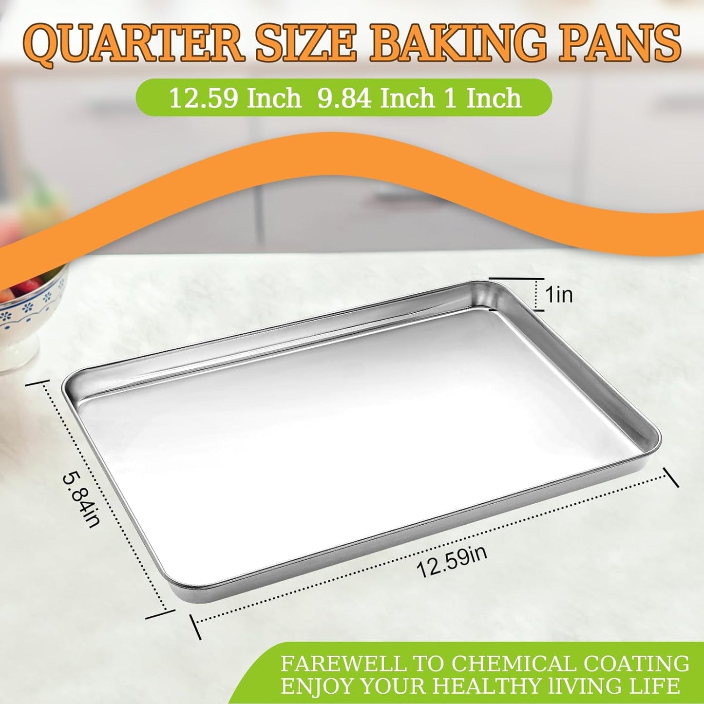 CEKEE Stainless Steel Cookie Sheets for Baking, 2PCS Stainless Steel Baking Sheet, Size 12 x 10 x 0.98 Inch，Heavy Duty & Easy Clean Baking Pans Tray Set