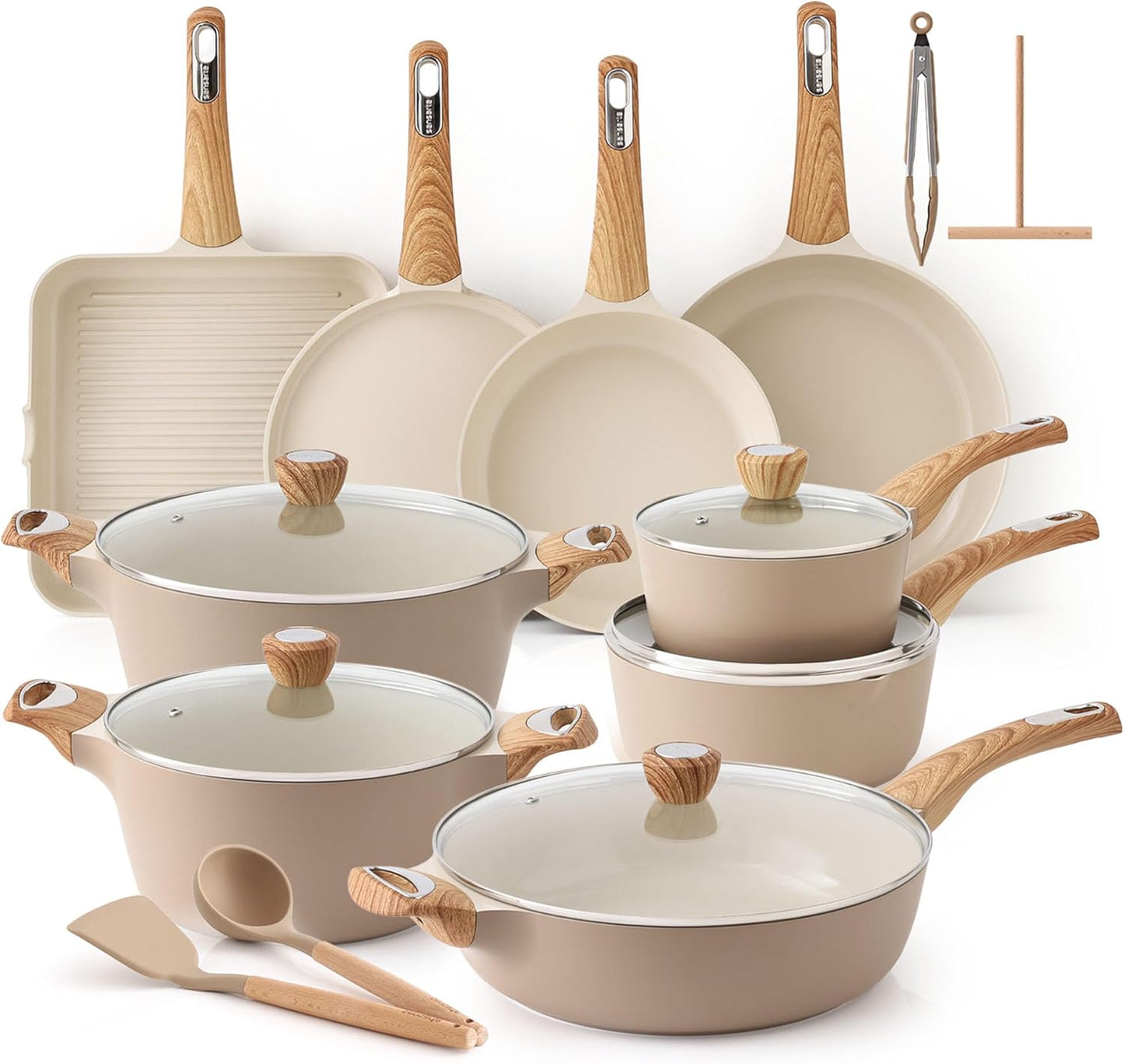 SENSARTE Ceramic Cookware Sets, Pots and Pans Set Non stick, Non toxic Healthy Induction Cookware, 26 Pcs Nonstick Kitchen Cooking Set, w/Frying Pans Set, Saucepans Set