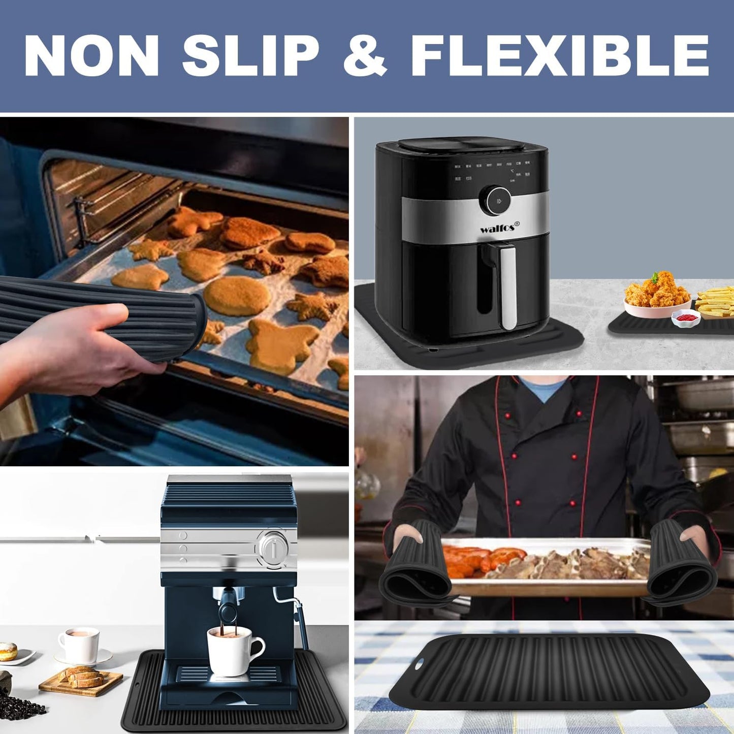 Walfos Large Silicone Trivet 16x12 Inch, Trivets for Hot Pots and Pans, Heat Resistant Pot Holders Hot Pads for Kitchen Quartz Countertops, Hot Dishes, 2 Pack