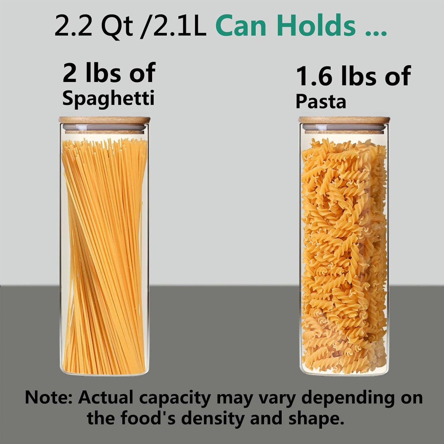 2.2 Qt Square Glass Storage Containers with Lids, Clear Food Storage Container Jar with Sealing Bamboo Lid Storage Containers for Pasta, Oats, Coffee, Flour, Sugar, Square Set-3Pack