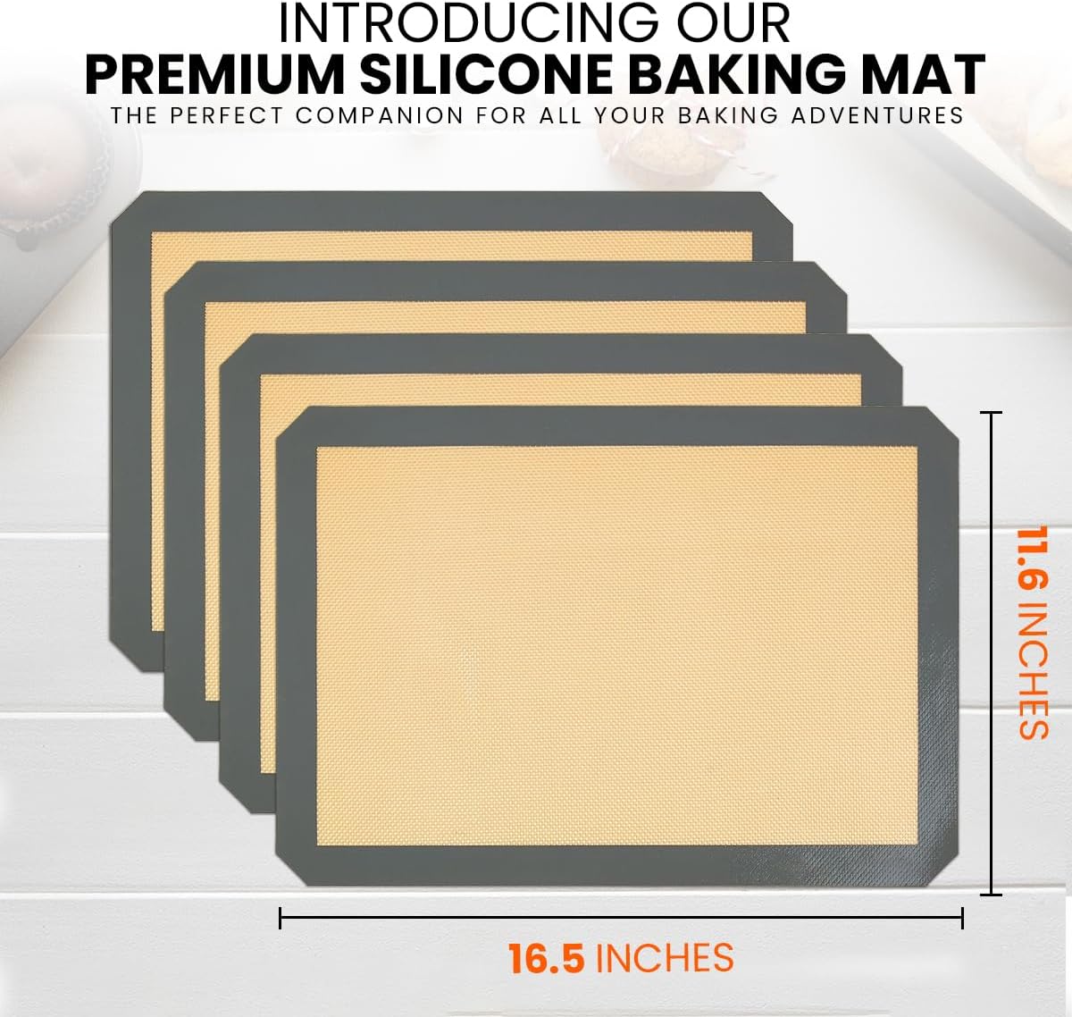 Silicone Baking Mats Half Sheet Non Stick for Oven Reusable 4 Pack - Thick Heavy Duty Silicone Baking Mat Cookie Sheet 1/2 Size for Macaron & Pastry - Half Size Rectangular Cooking Oven Liner Pad