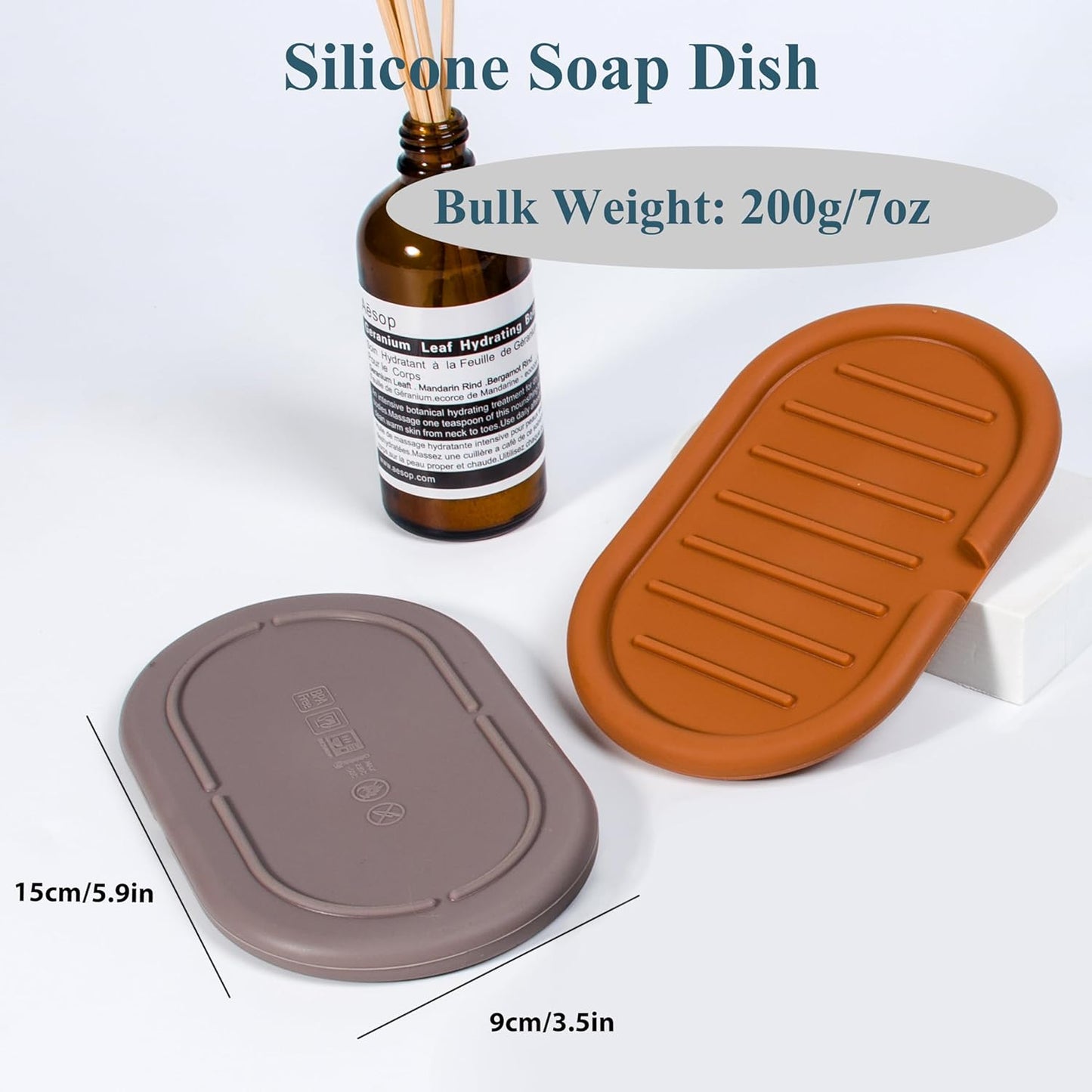 Self-Draining Oval-Shaped Silicone Soap Dish, Soap Holder/Tray/Saver for Shower, Bathroom, Kitchen, Keep Soap Dry, Easy to Clean (2, Dark Color)
