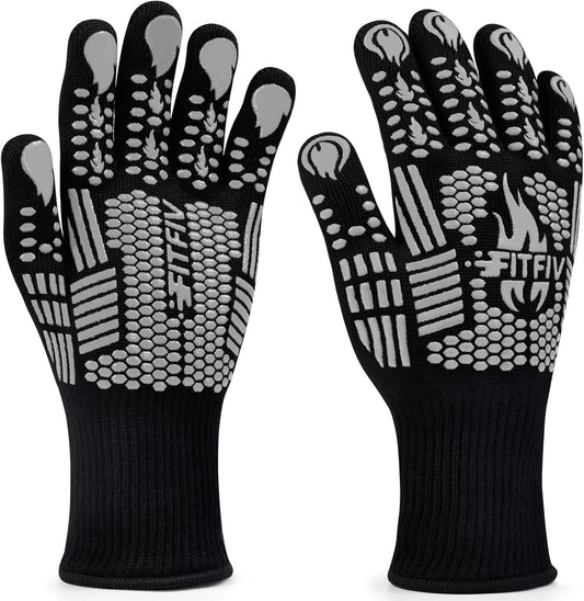 BBQ Gloves, Oven Gloves, 1472°F Extreme Heat Resistant Barbecue Gloves, Silicone Non-Slip Oven Mitts, Kitchen for Cooking, Grilling, and Baking (Gray)