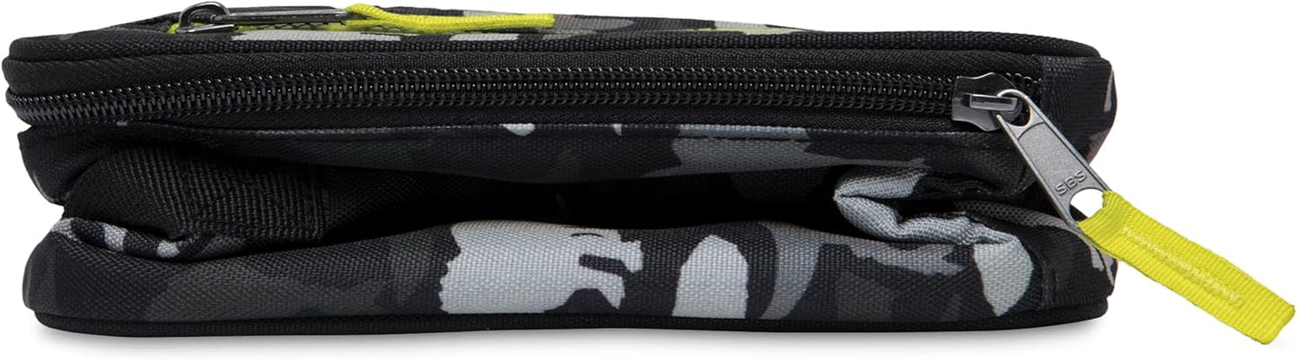 PackIt Freezable Classic Lunch Box, Dino Camo Charcoal, Built with EcoFreeze Technology, Collapsible, Reusable, Zip Closure With Zip Front Pocket and Buckle Handle, Designed for Lunches