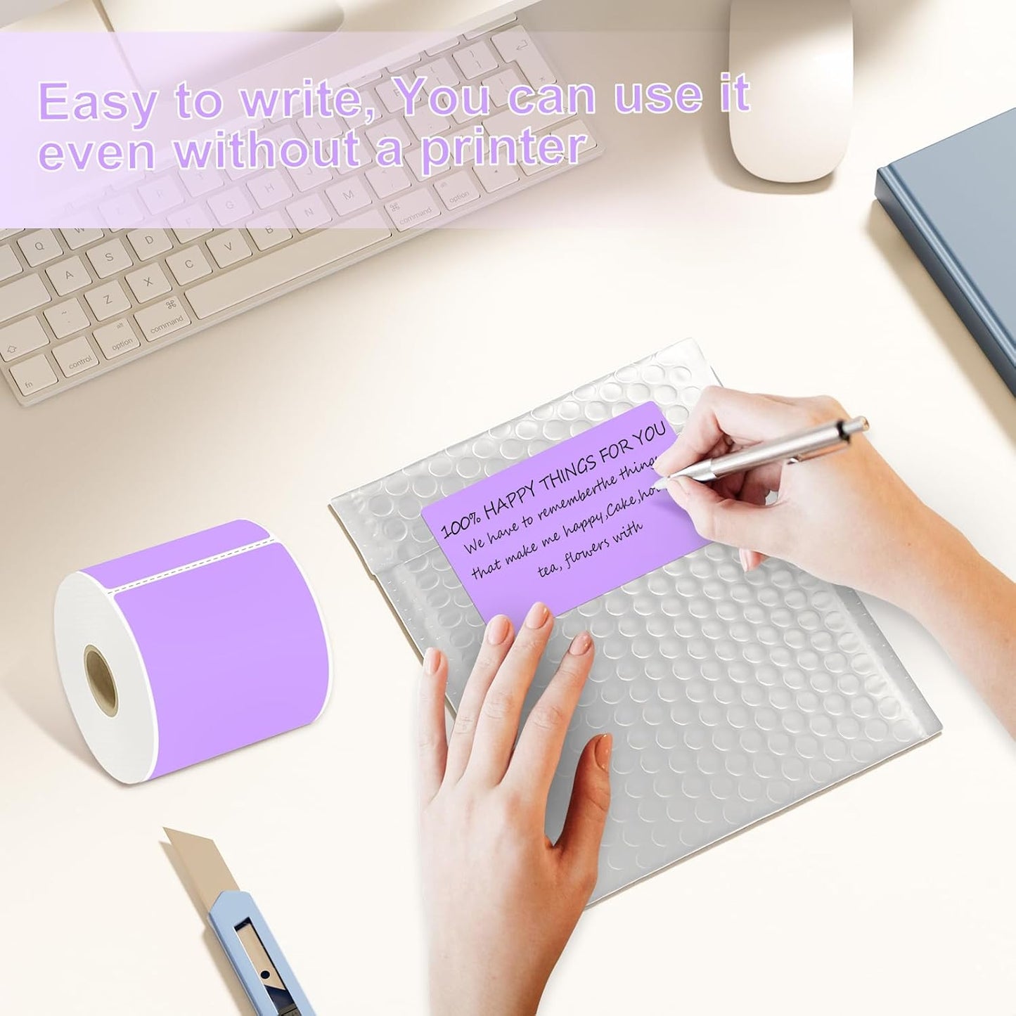 3 X 5 Inch Printable Waterproof Rectangle Color Coding Labels, 300 Per Roll Adhesive Color Coding Stickers for Bar-Codes, Address, Small Business Labeling, Inventory (Light Purple)