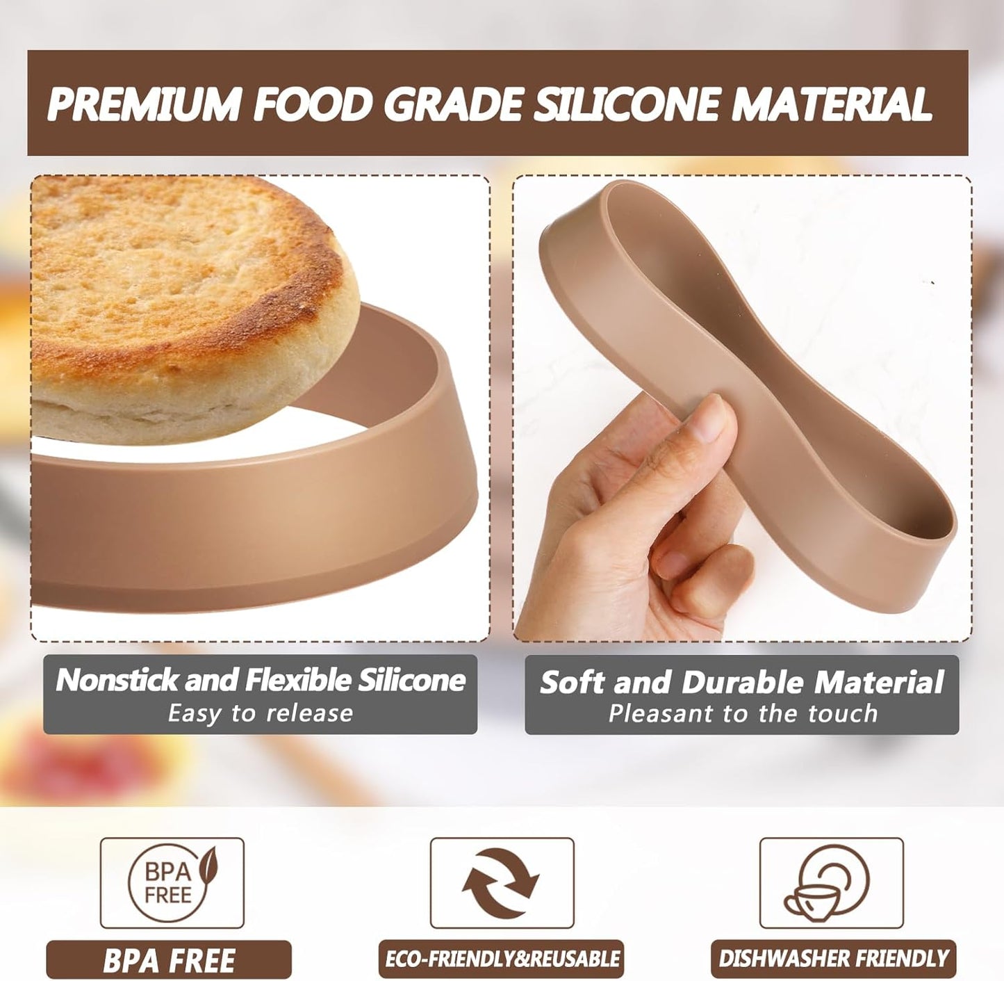 Koluti 6Pcs Nonstick Silicone English Muffin Rings, 4 Inch Cooker Round Mold for Cookie Crumpet Cake Pancake Pastry Baking, Durable Circle Cooking Egg Patty Omelette Frying Ring, BPA Free and 2 Colors