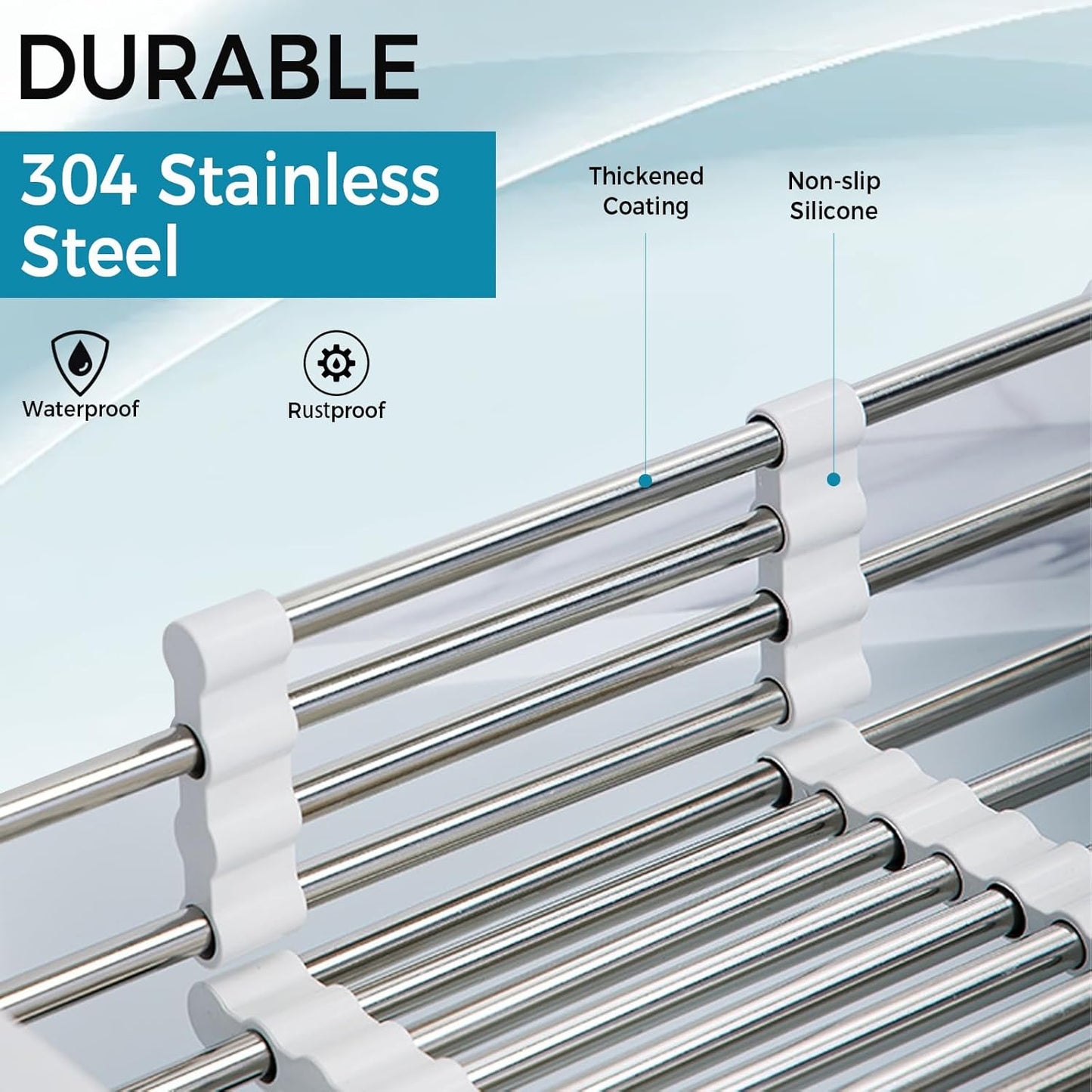 COVRA Over Sink Dish Drying Rack, Stainless Steel Drainer for 11"-19" Sinks, Kitchen Countertop Organizer for Dishes, Vegetables, and Fruits (Black)