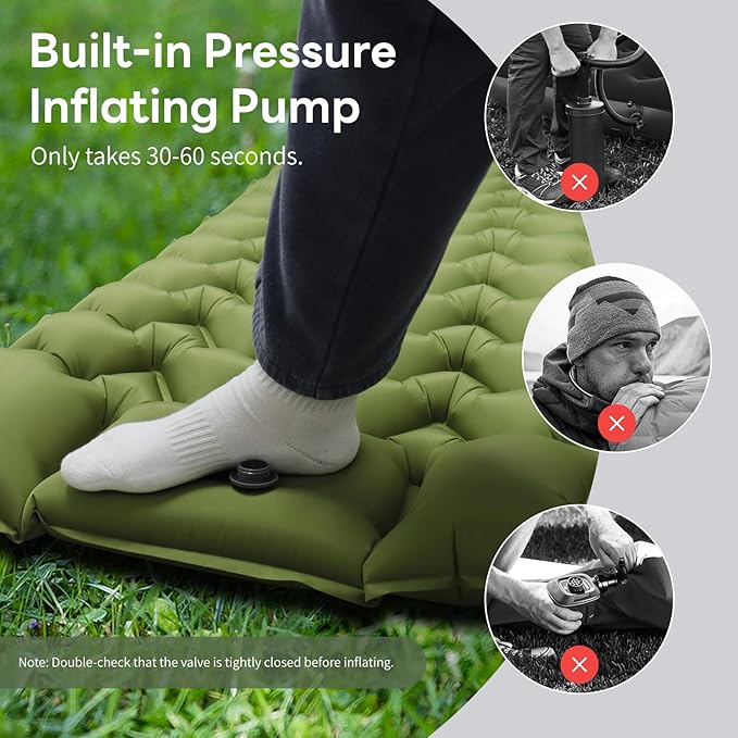 Ultralight Inflatable Sleeping Pad with Built-in Foot Pump - Upgraded Durable Air Mattress for Camping, Backpacking, Hiking - Compact Design Includes Carry Bag (Green)