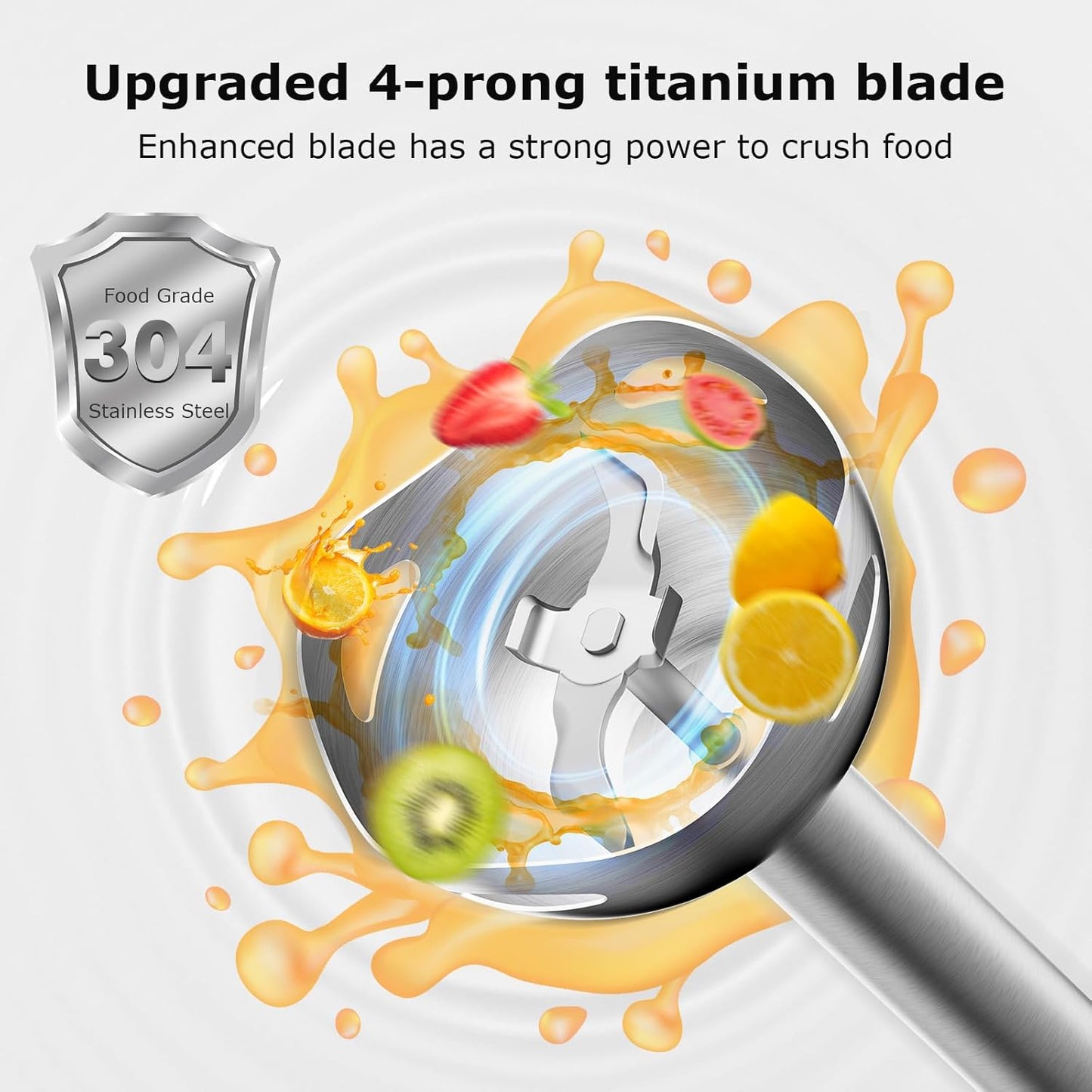 Bonsenkitchen Hand Blender, Immersion Blender with 2 Mixing Speed, Electric Handheld Mixer Portable Stick Mixer with Stainless Steel Blades for Soup, Smoothie, Puree, Baby Food