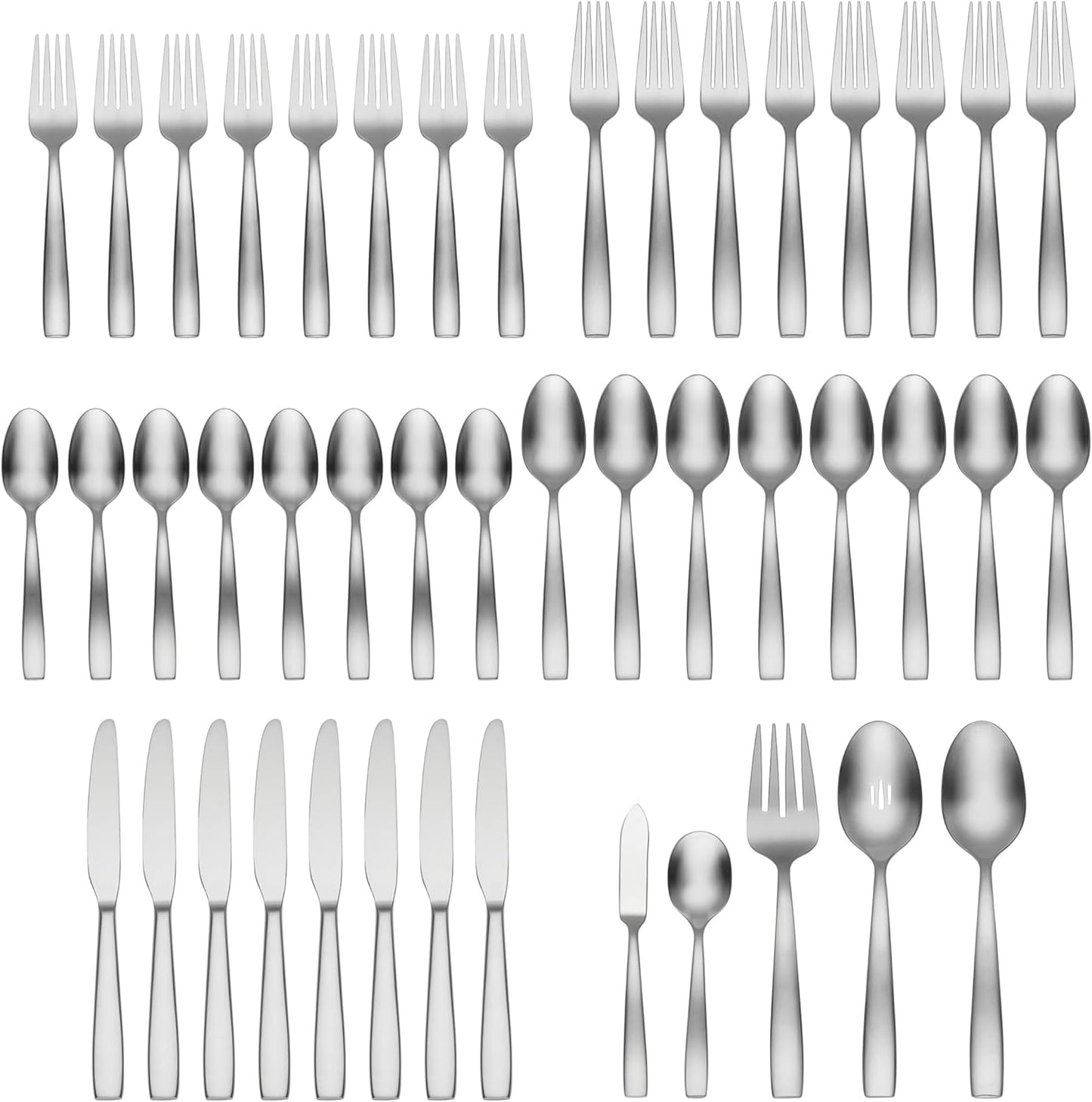 Oneida Everdine 45 Piece Everyday Flatware, Service for 8, 18/0 Stainless Steel, Silverware Set, Dishwasher Safe, Silver