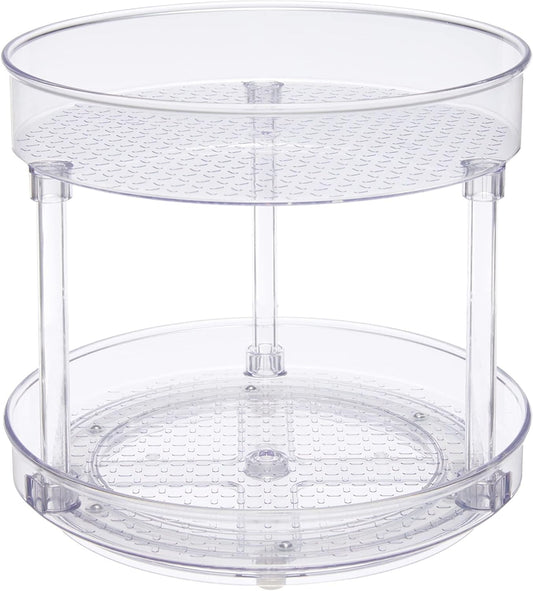 Amazon Basics Lazy Susan Turntable Organizer, 9" Diameter, 2 Tier, Clear