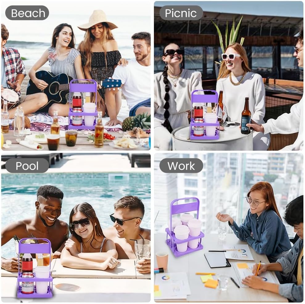 musbus Reusable Drink Carrier with Handle for Doordash, Grubhub, Portable Cup/Coffee Holder Accessories for Delivery, Foldable Drinks Caddy with Tray, Car Durable Plastic Festive Bottle, Vacation