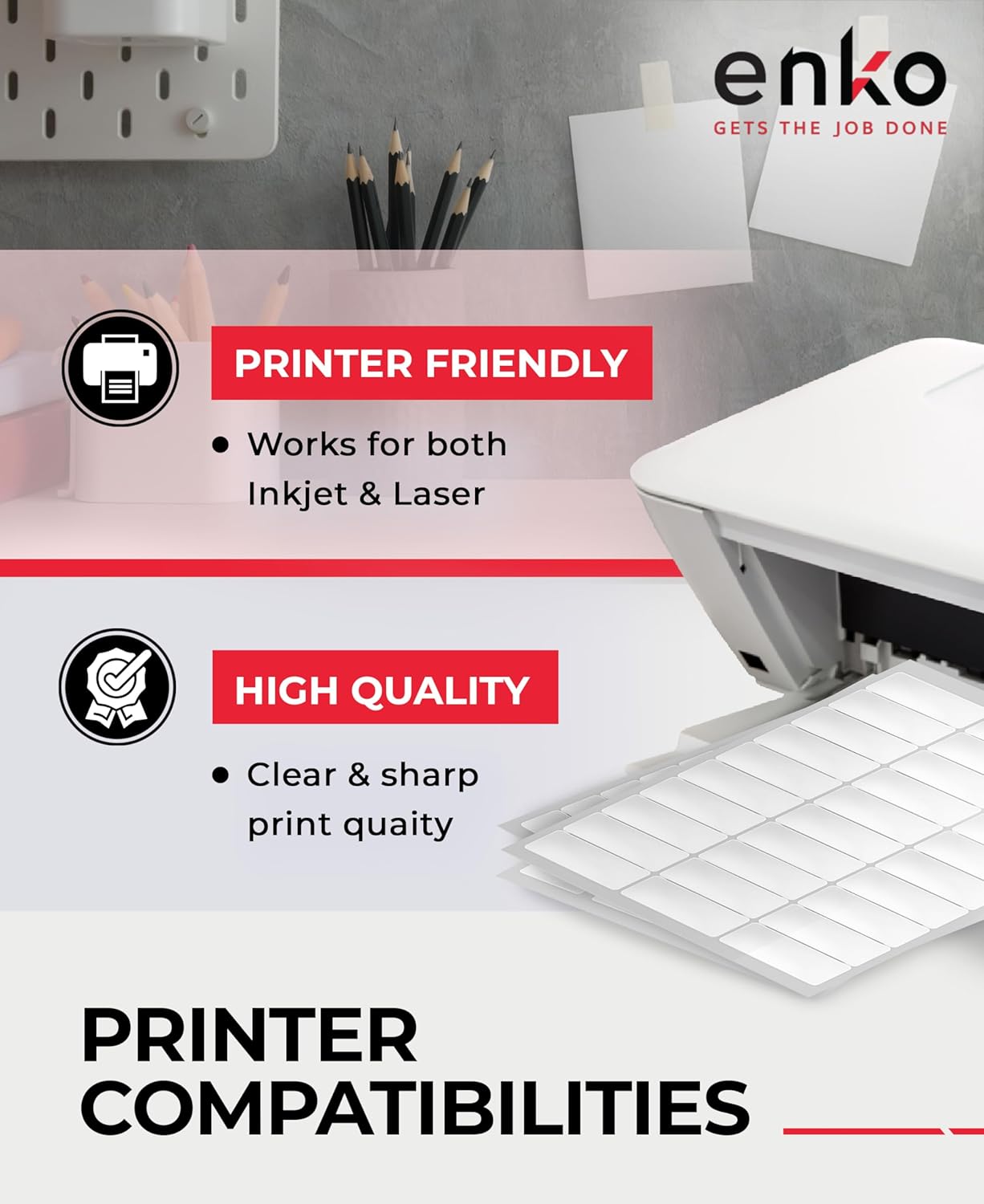 enKo 1 x 2-5/8 Inch 30 Up Return Mailing Address Labels White Printable FBA Labels (300 Sheets, 9000 Labels)