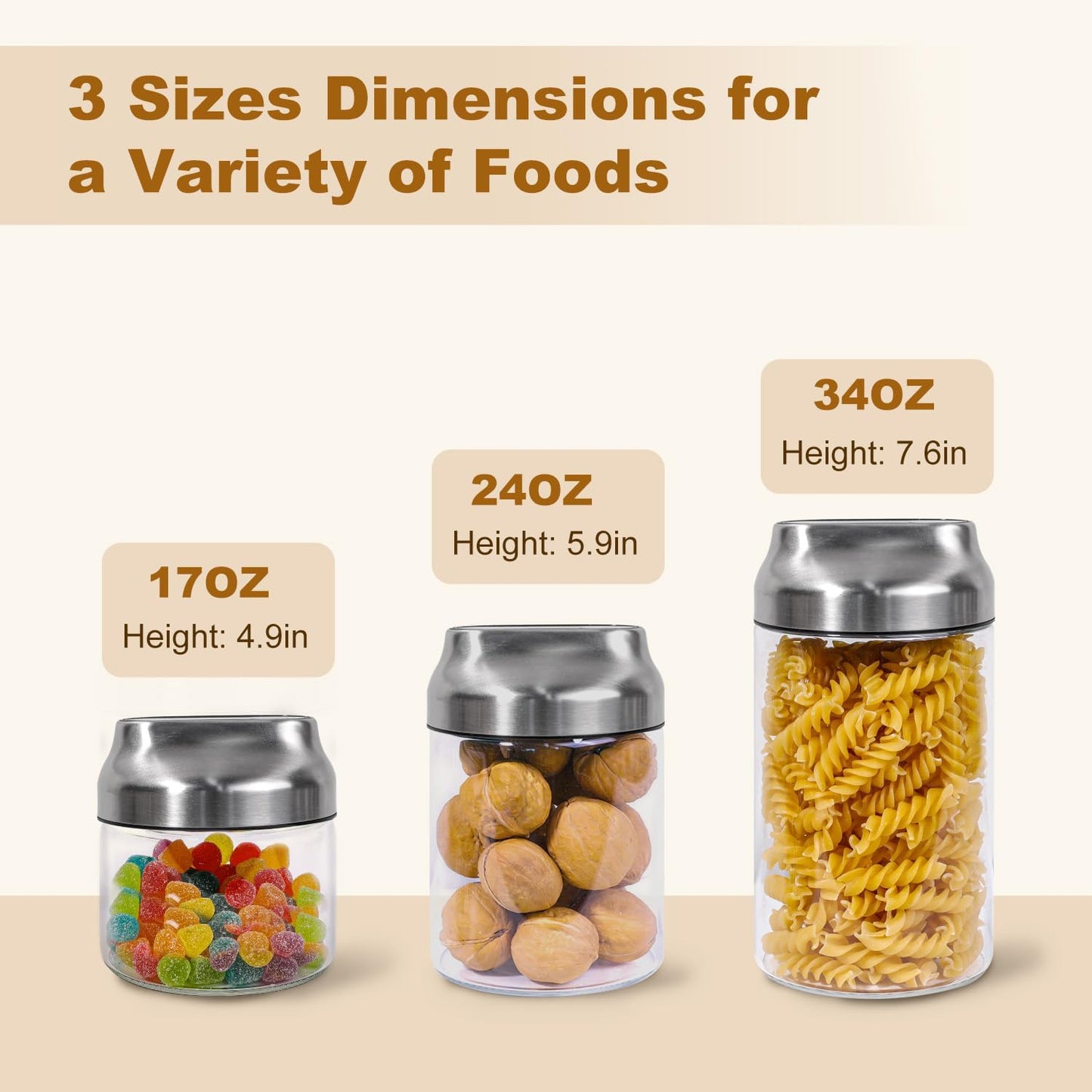 Aelga 34oz Glass Food Jars Canisters with Lid, Wide Mouth Storage Jars with Airtight Lids, Clear Food Storage Containers for Flour, Cereal, Coffee, Nuts & More