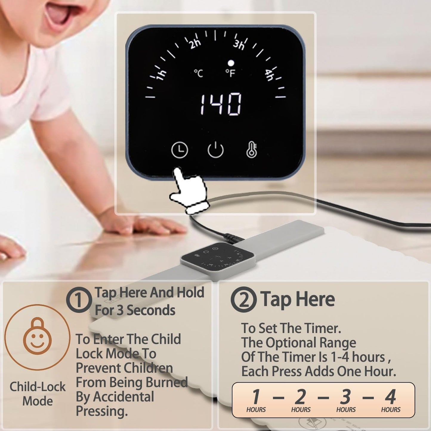 Electric Warming Tray,Food Warming Mat with 5 Temperature Settings,Rollable & Portable Silicone Fast Heating Tray Food Warmer For Parties,Restaurants,Buffet,Sabbat,Home Everyday Use(Cream)