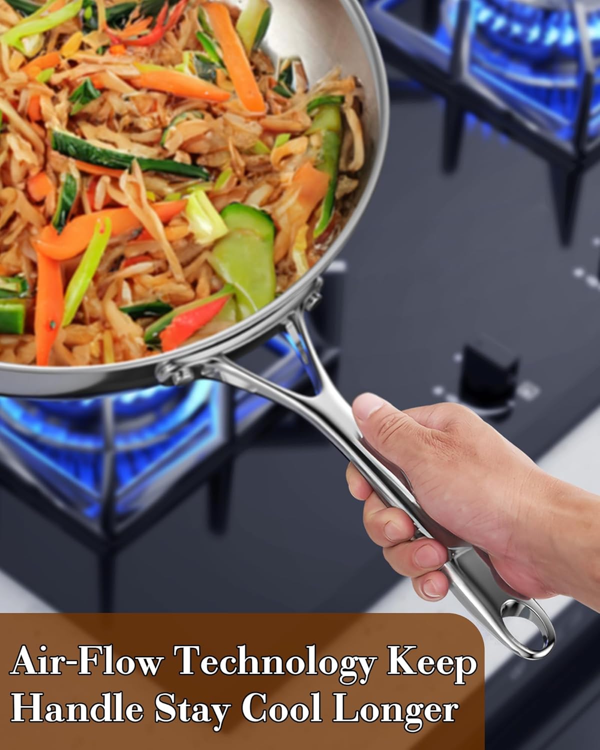 Cooks Standard Frying Pan Stainless Steel, 12-Inch Multi-Ply Clad wok Stir Fry Pan Kitchen Skillet, Silver