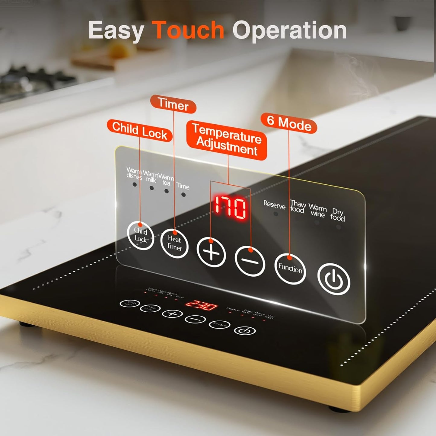 Electric Warming Tray for Buffet, Heats to 100°C in 8s, 11 Temp Settings 40–140°C, Touch Control, 24H Timer, Thermostat and Full Surface Heating, Food Warmer for Parties & Home (Extra Long 32"x18")