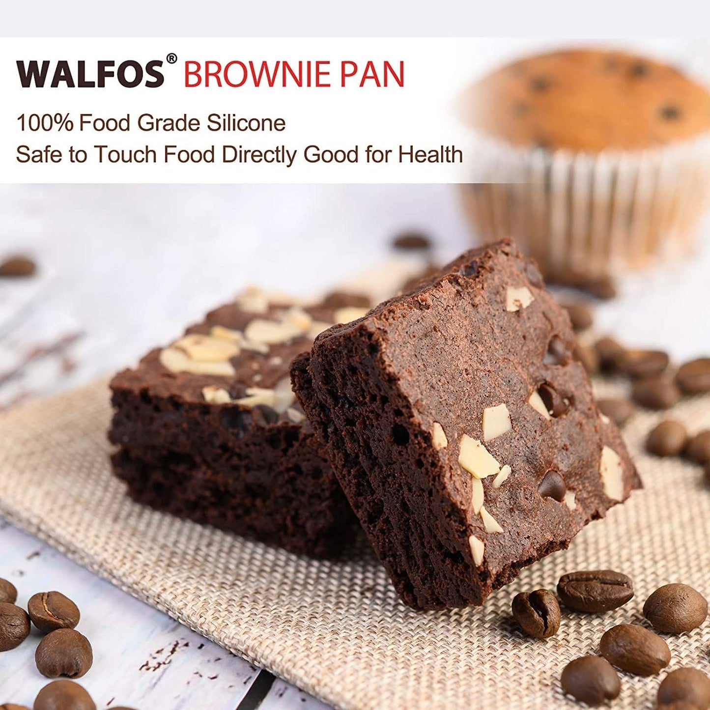 Walfos Mini Silicone Brownie Pan - 2 Piece 6-Cavity Non-stick Square Baking Pan, Perfect for Mini Brownies, Cornbread, Muffin and Cakes, BPA Free and Dishwasher Safe