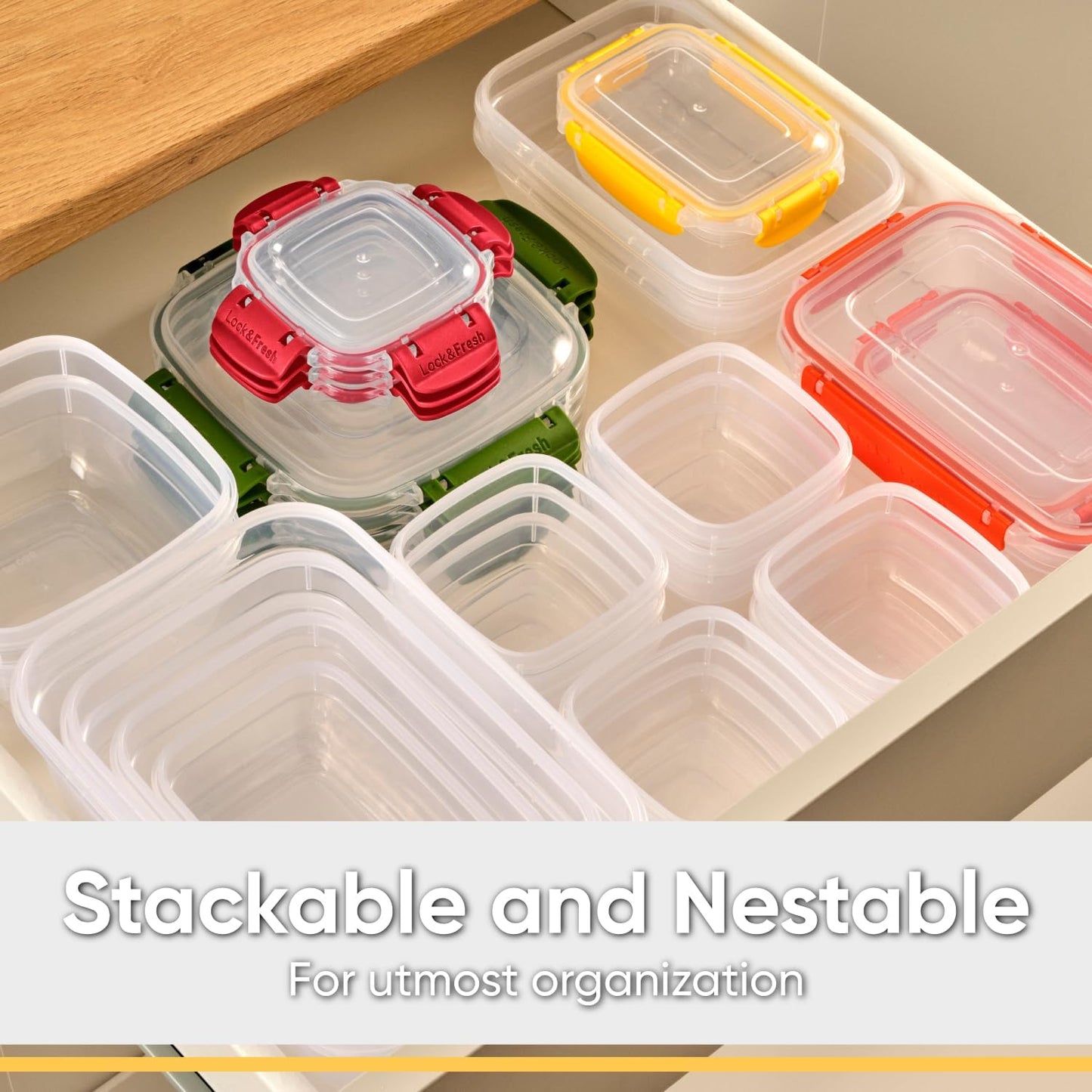 Superio Plastic Food Storage Containers with Airtight Lids, 4 Pack- 80 Oz, BPA Free, Leakproof, Stackable, Microwave, Dishwasher, Freezer Safe, Red
