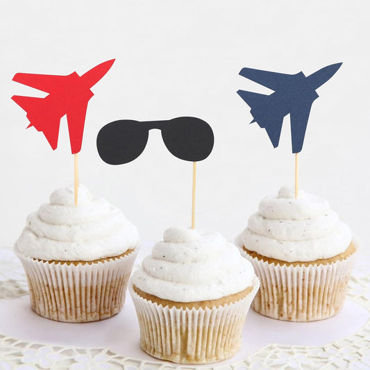 Fighter Party Cupcake Topper - Airplanethemed Birthday Party Decorations,Military Graduation, Jet Banner, Pilot Retirement,Top One Theme Cake Toppers (cake toppers)