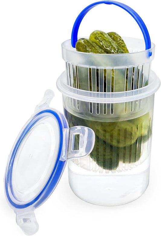 Pickle Jar 24 oz pickle container with strainer Pickle Holder Keeper Lifter, pickle storage container pickle strainer, Flip Jar with Leak Proof and Lock It Lid
