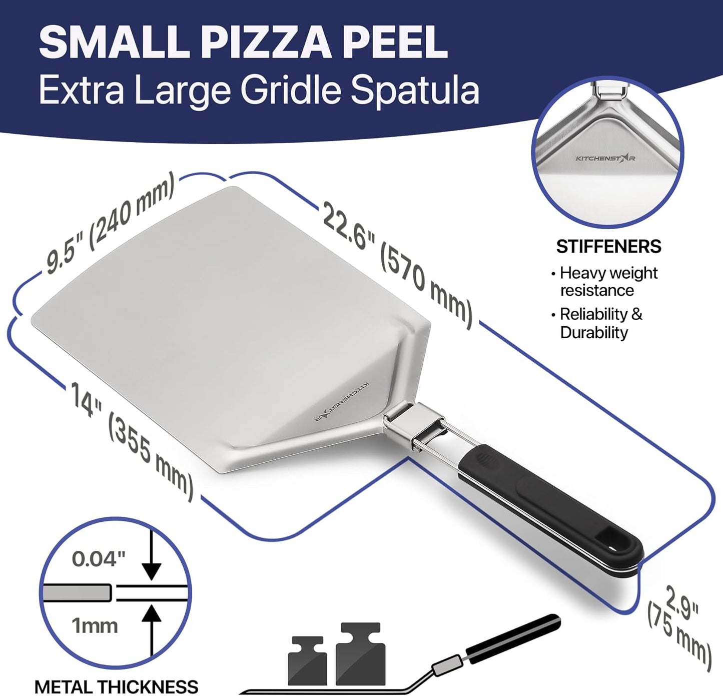 12" Pizza Making Kit (Set of 2) - 12" Pizza Cutter Rocker Knife with Blade Cover + 9.5" Stainless Steel Pizza Peel with Folding Handle- Ultimate Pizza Oven Accessories