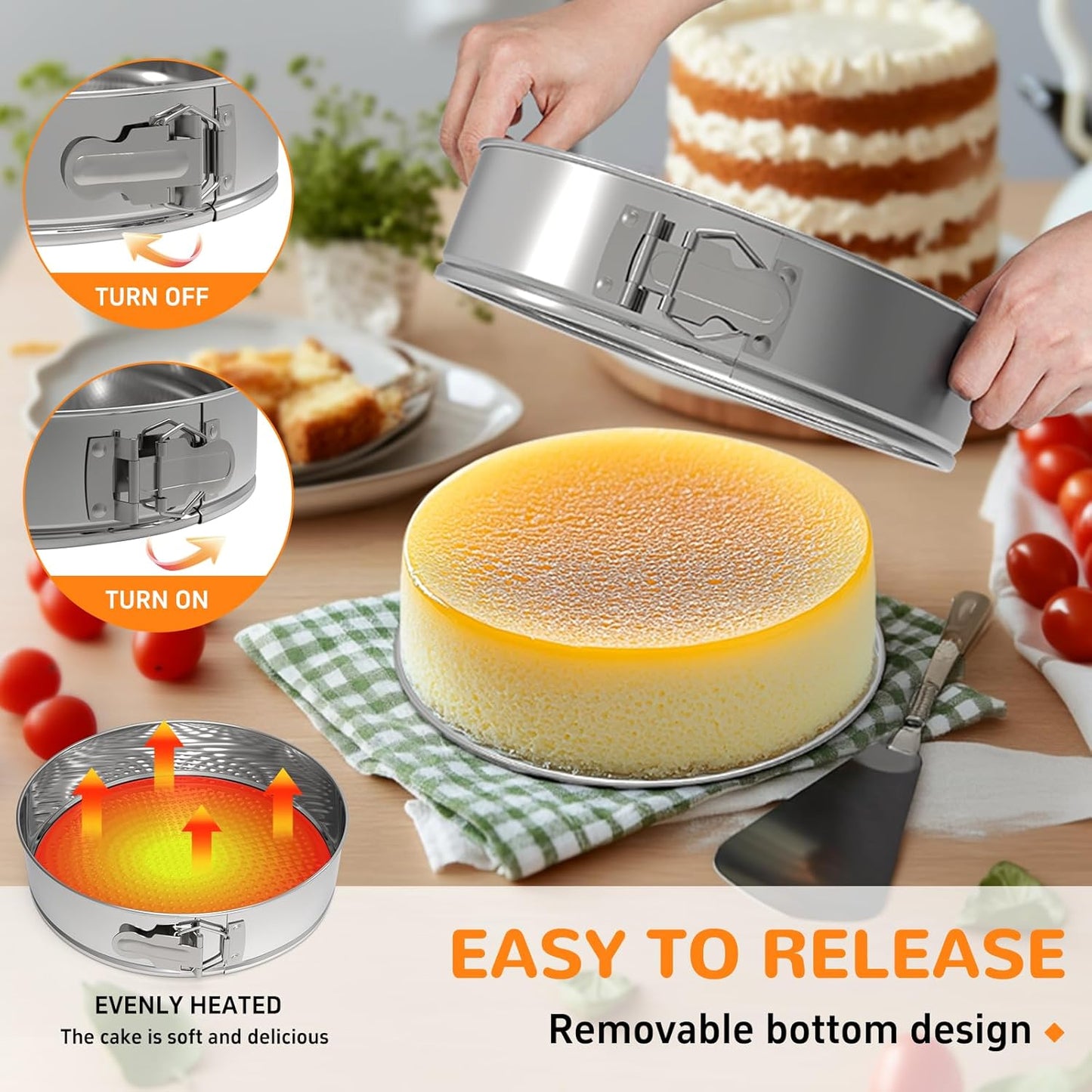 9 Inch 304 Stainless Steel Springform Pan with Removable Bottom, Nonstick Round Spring Form Cheesecake Pan with 30 Pcs Parchment Paper Liners