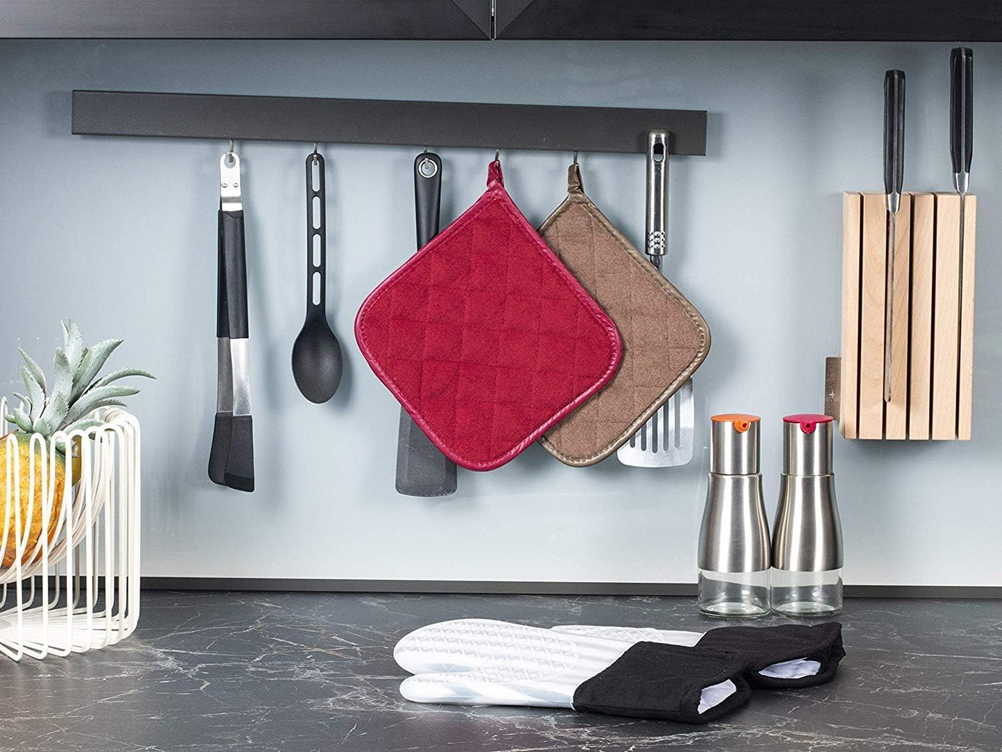 Joyhalo 6 Pack Pot Holders for Kitchen,Cotton Oven Holder with Great Heat Resistance,Non Slip Hot Pads for Kitchen Clearance,Brown