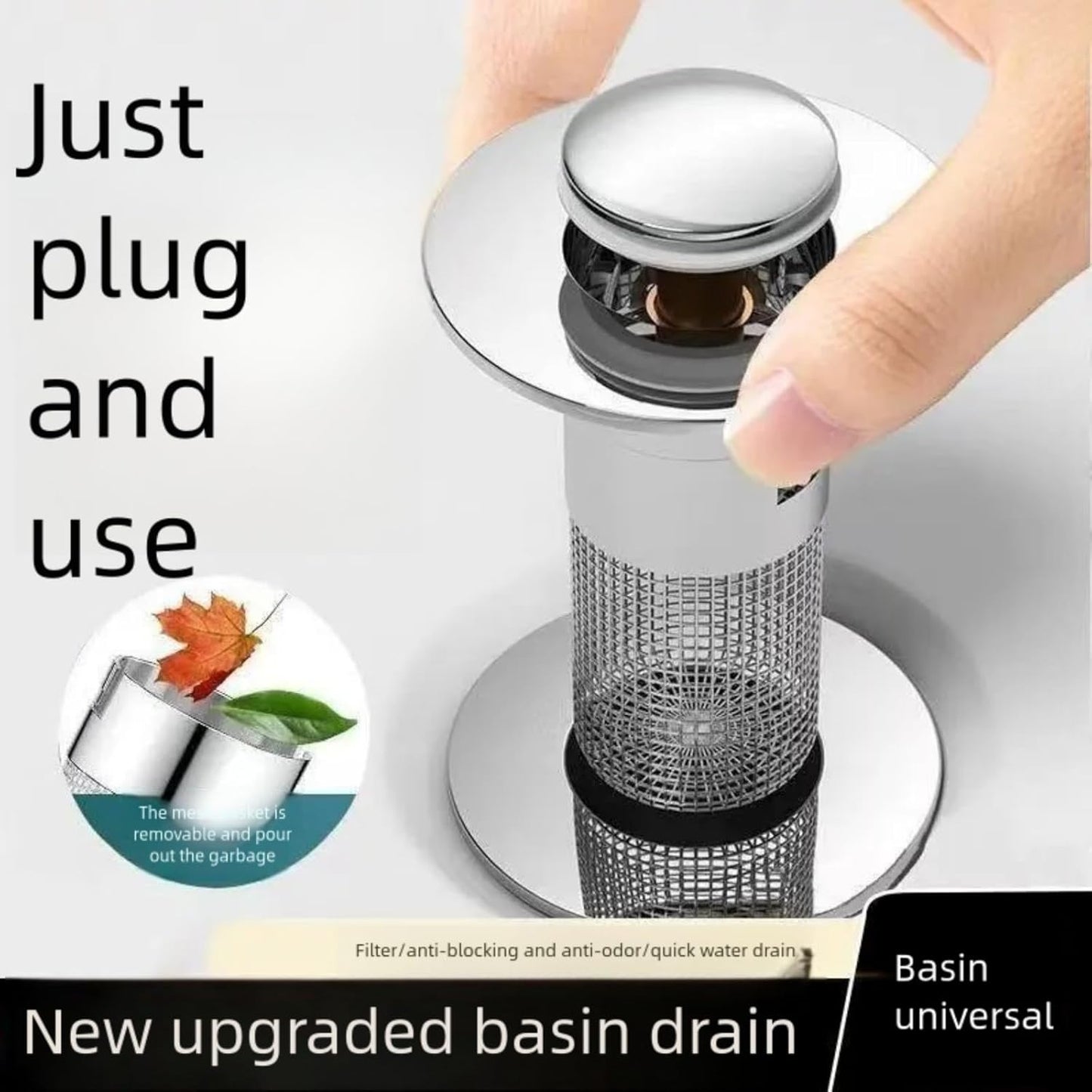 Bathroom Sink Stopper, pop-up Sink Drain Strainer, with Detachable Stainless Steel Sink Strainer Hair Catcher, Suitable for Bathroom Sink Replacement.