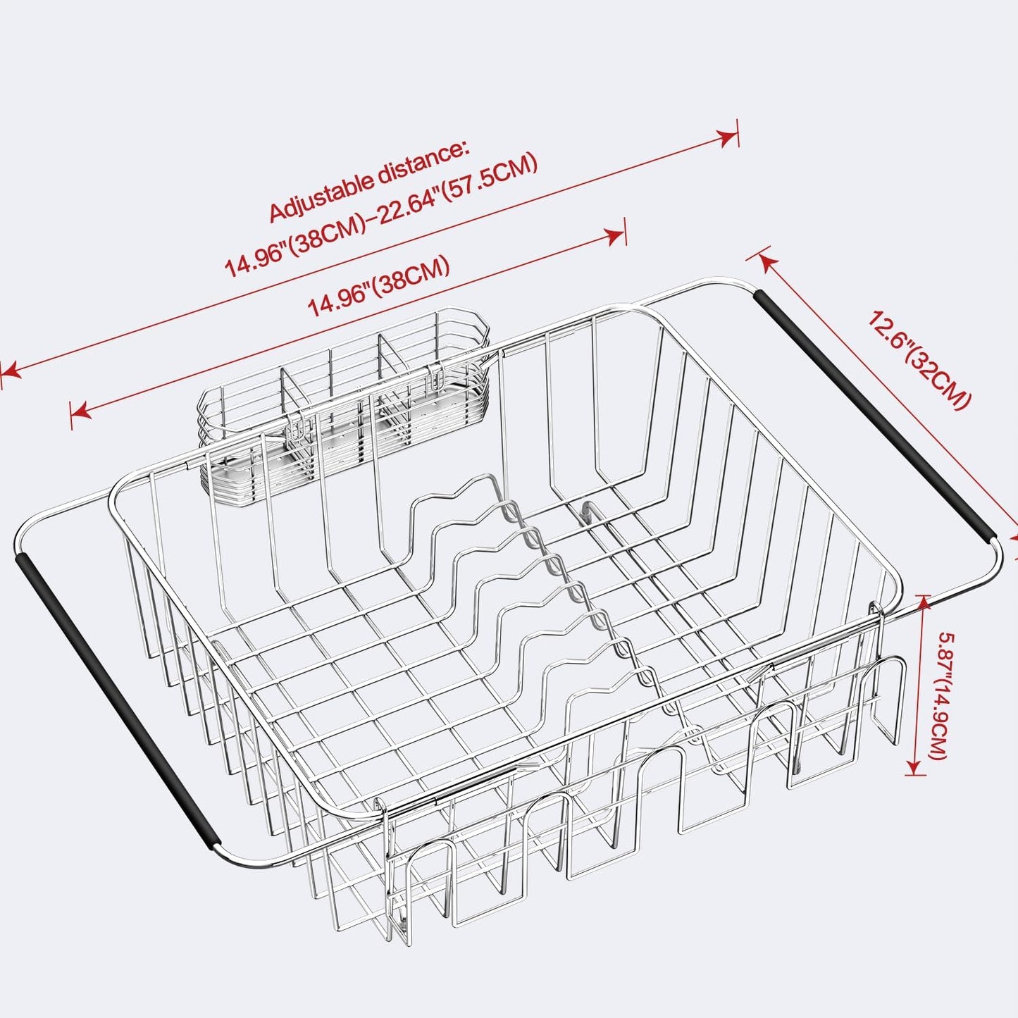 Dish Drying Rack in Sink, Extendable Stainless Steel Dish Drainers for Kitchen Counter, Anti-Rust Dish Dryer Rack with Utensil & Cup Holders, for Inside Sink, Over The Sink