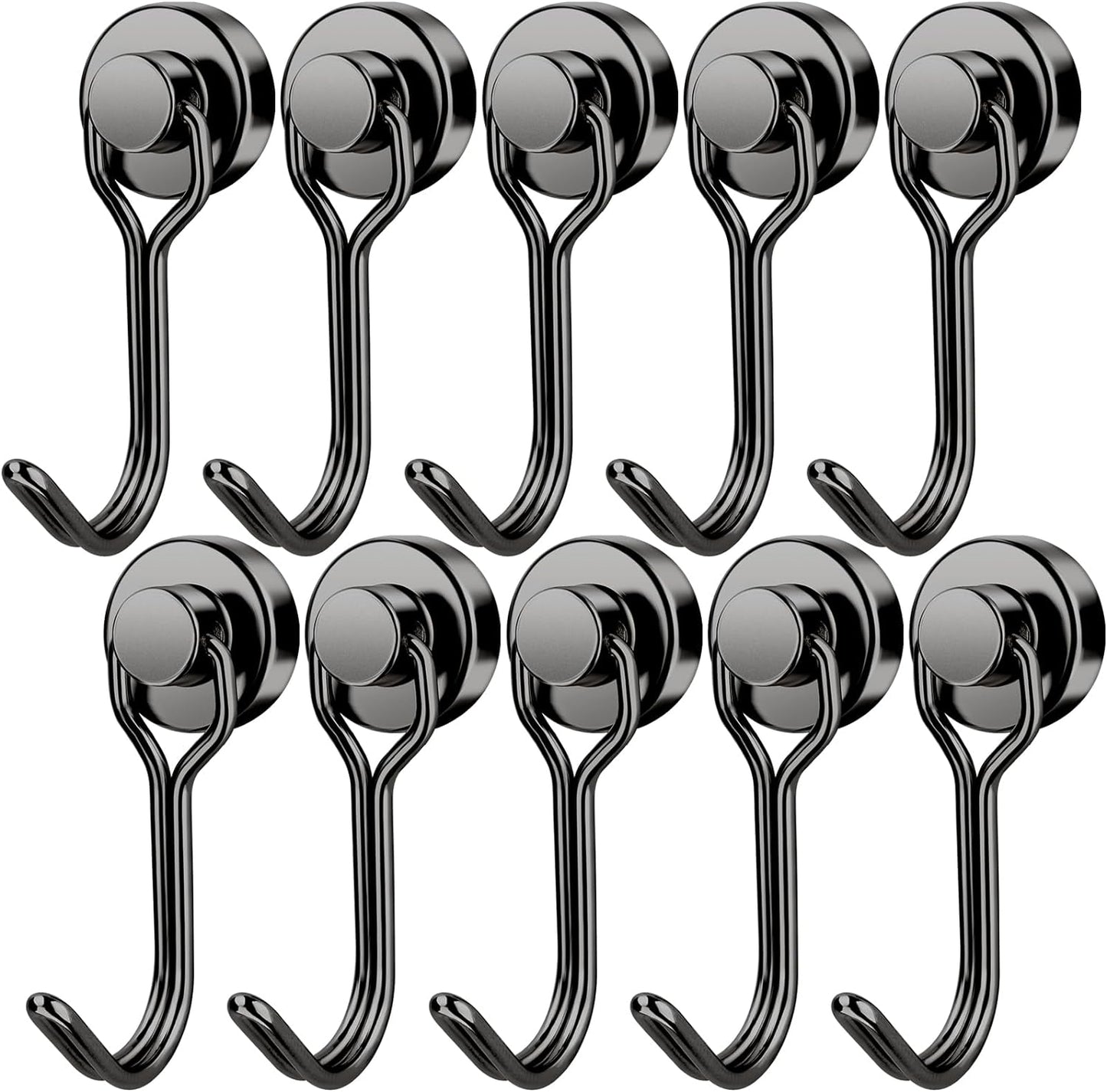 FINDMAG Magnetic Hooks, 30lbs+ Strong Magnetic Hooks Heavy Duty 2025 Criuse Ship Essentials, Black Refrigerator Magnet Hooks for Hanging, Office, Grill, Kitchen, Beach Vacation - 10 Pack
