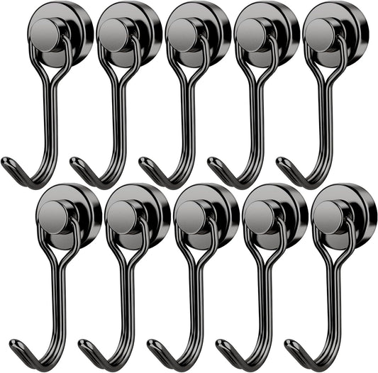 FINDMAG Magnetic Hooks, 30lbs+ Strong Magnetic Hooks Heavy Duty 2025 Criuse Ship Essentials, Black Refrigerator Magnet Hooks for Hanging, Office, Grill, Kitchen, Beach Vacation - 10 Pack
