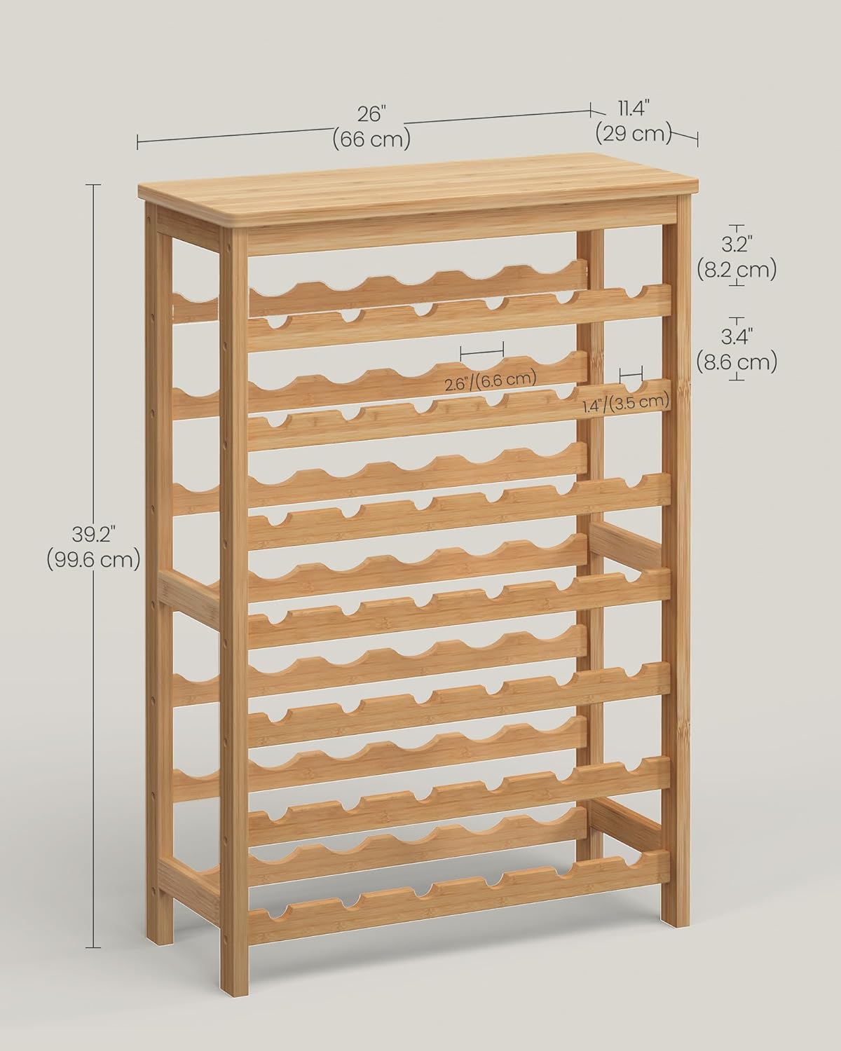 SONGMICS 42-Bottle Wine Rack Free Standing Floor, 7-Tier Display Wine Storage Shelves with Table Top, Bamboo Wobble-Free Bottle Holder for Kitchen Bar Dining Room Living Room, Natural UKWR27NL