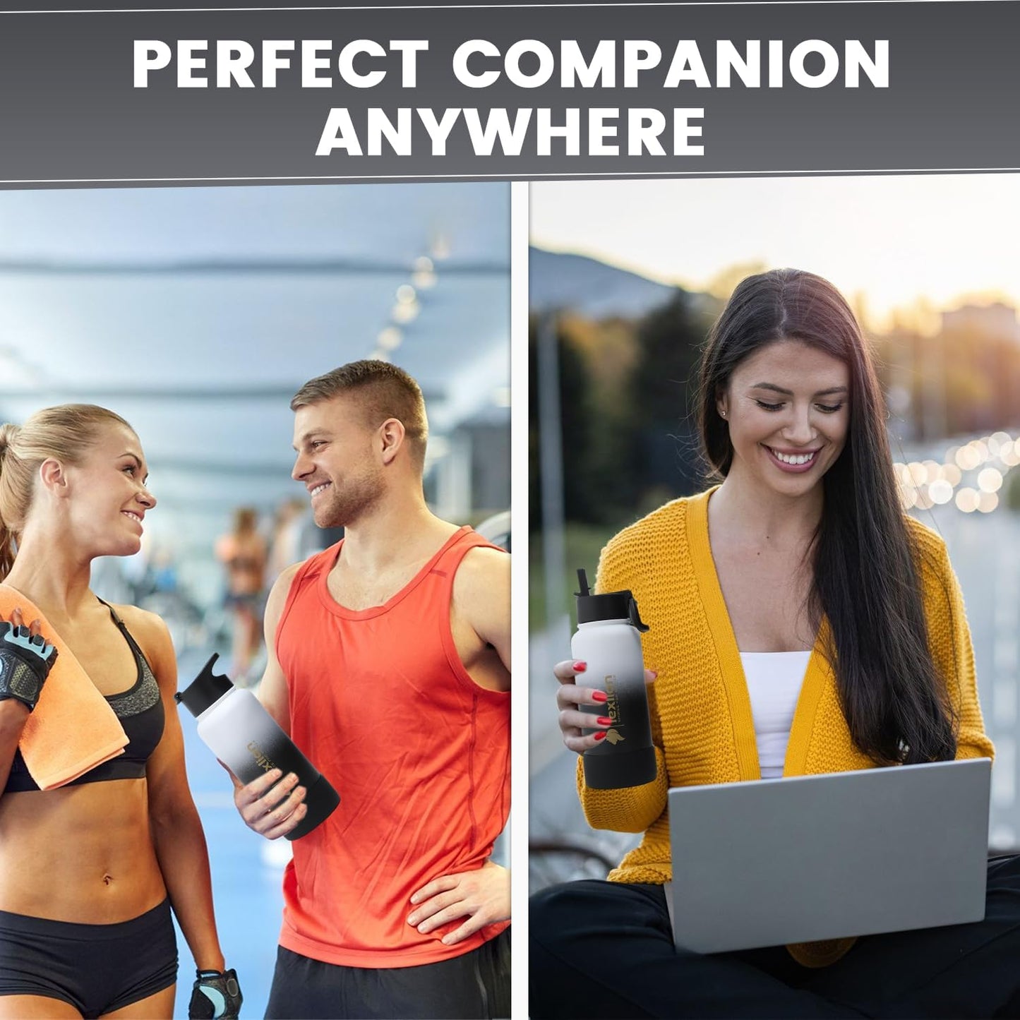 Lexlion 32 Oz Triple Walled Insulated Stainless Steel Fruit Infuser Water Bottle, Leakproof, 3 Lids, Infuser, Silicone Sleeve