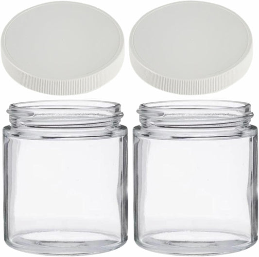 Jarming Collections Mason Jars - 16 oz Glass Extra Wide Mouth Pint Storage Jars with White Plastic Lids - Made in USA